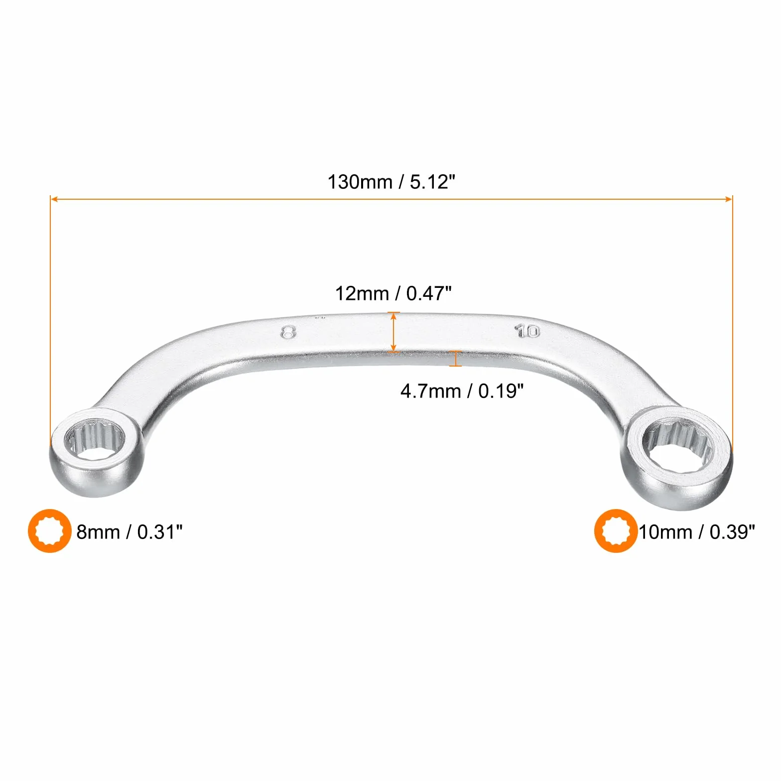 QUARKZMAN 2 sztuki podwójny klucz do skrzyni Medium Moon Metryczny 8 mm X 10 mm 12 punktów Stal węglowa Podwójny koniec Klucz Skrzynka W Kształcie C Z grzechotką Narzędzia Do Naprawy