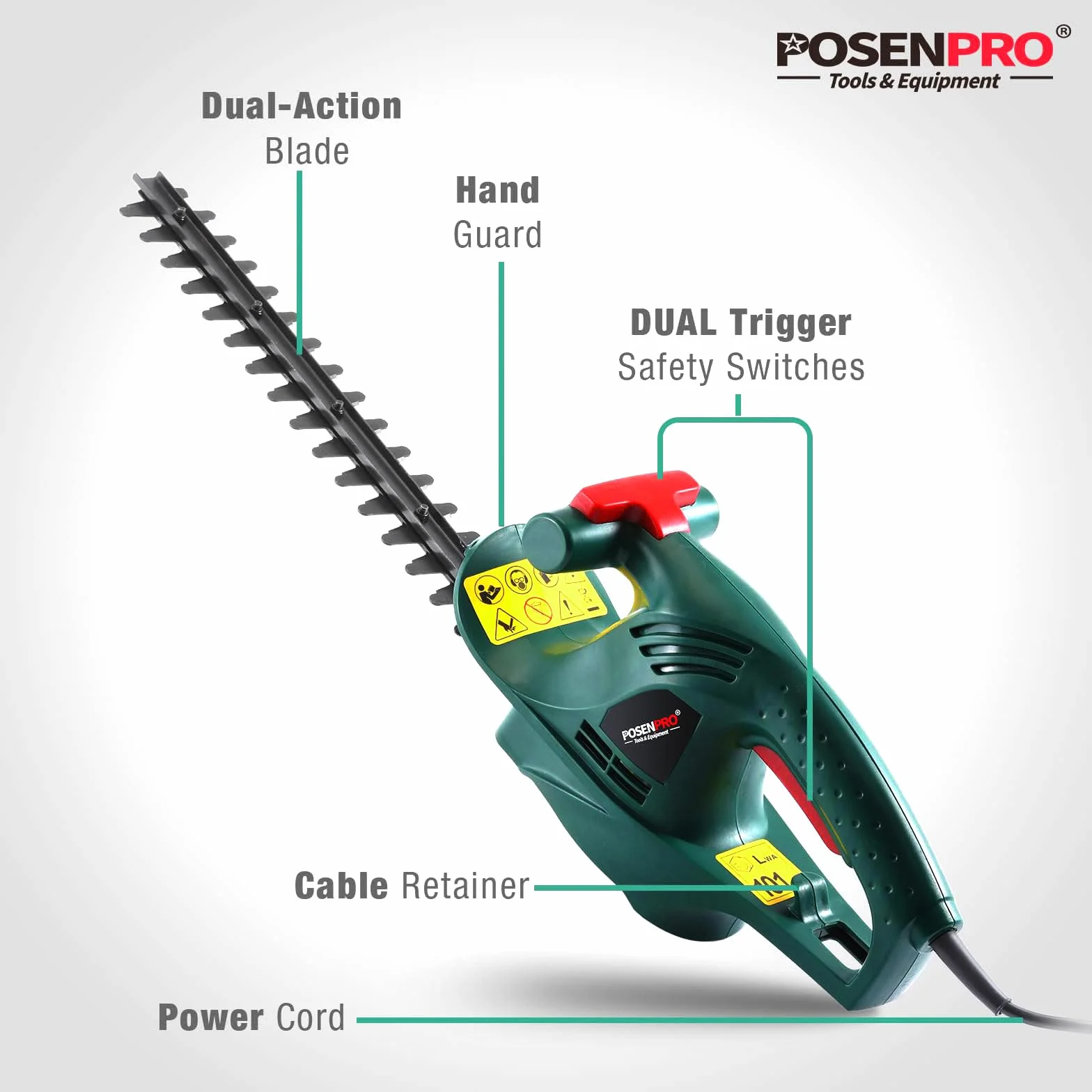 POSENPRO Elektryczne nożyce do żywopłotu 450 W 230-240 V 450 mm