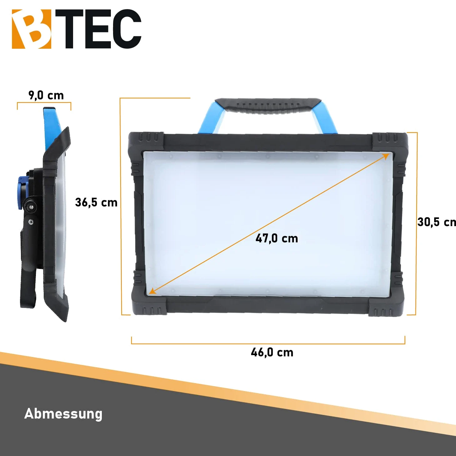 BTEC Lampa Robocza LED 80 W WorkerLed z Gniazdkiem Reflektor Budowlany do Stosowania na Placu Budowy lub jako Lampa Warsztatowa i Wiele Innych Zastosowań