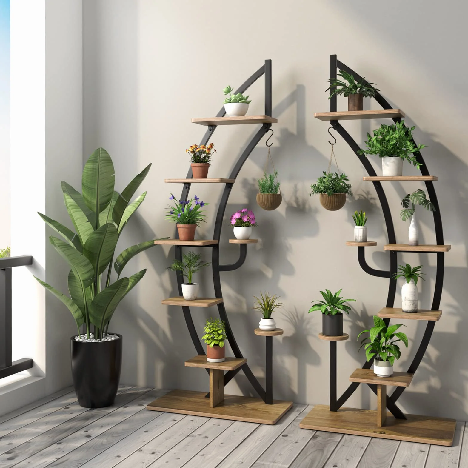 KOMFOTTEU 7-poziomowy metalowy stojak na rośliny 60x30x155 cm zestaw 2 szt