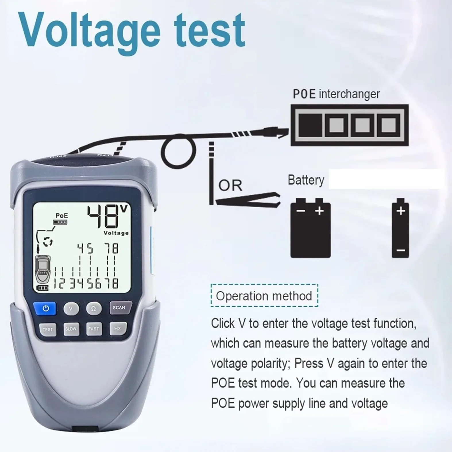 Tester kabli sieciowych Cyfrowy lokalizator przewodów Ciągłość napięcia akumulatora Sprawdzanie biegunowości Test POE Tester kabli sieciowych Detektor linii(ET613 With vibration prompt)