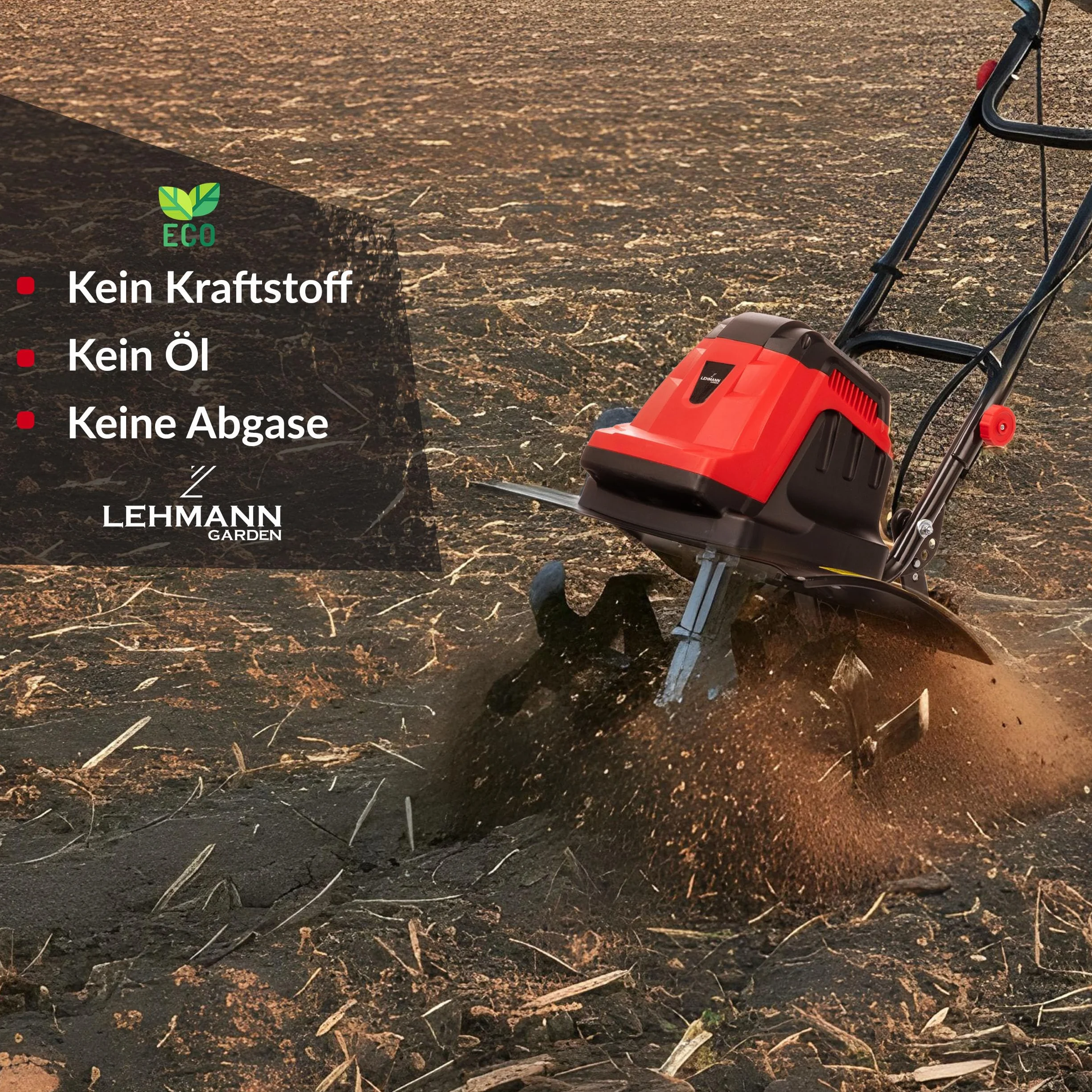 LEHMANN Elektryczna glebogryzarka, 1800 W, glebogryzarka o szerokości roboczej 45 cm i głębokości roboczej 22 cm, 24 noże, składany uchwyt, frezarka ogrodowa z kołami transportowymi do kopania i