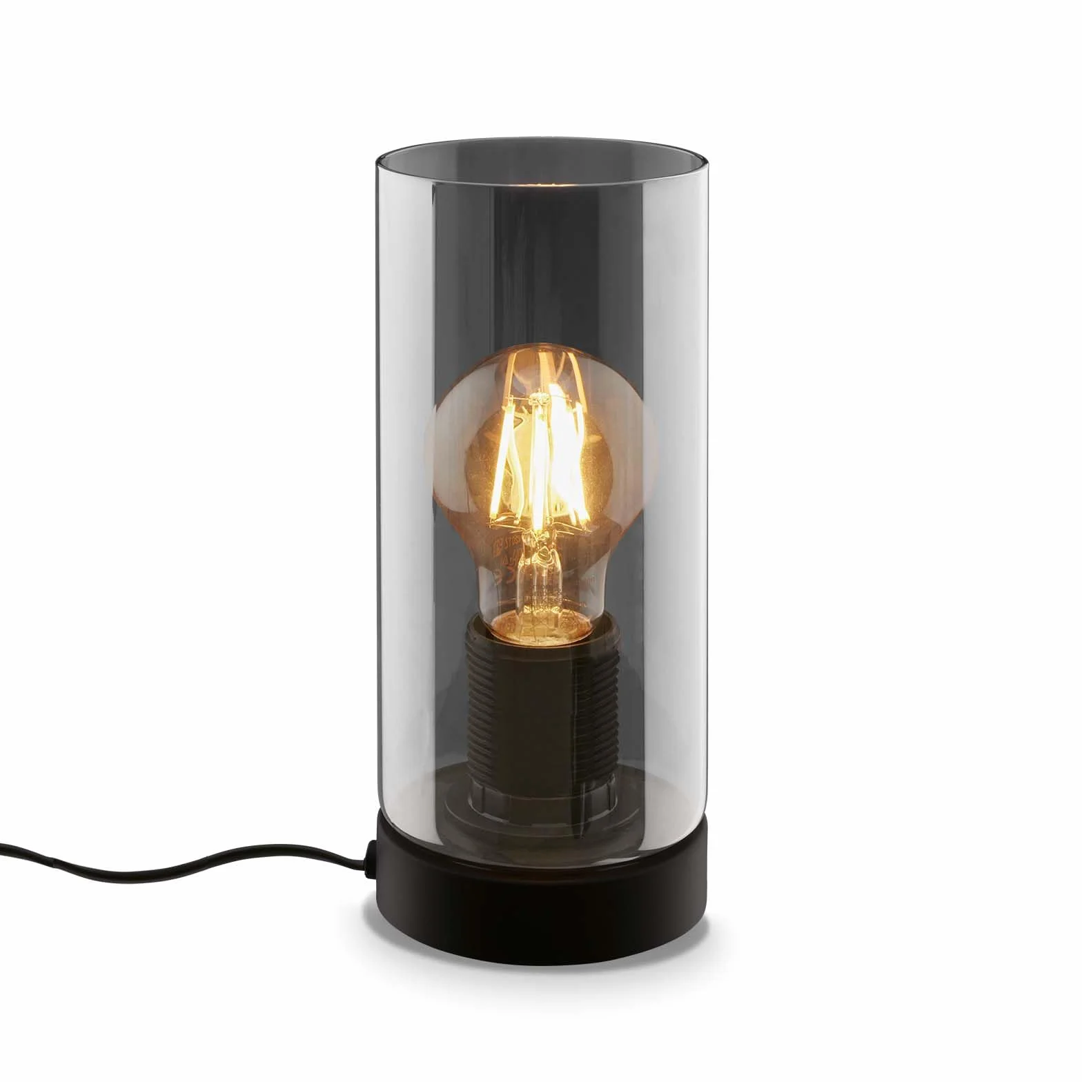 BRILONER - Lampka nocna, szkło dymne, przełącznik przewodowy lampa biurkowa, lampa stołowa E27 do domowego biura, lampka do czytania, czarna