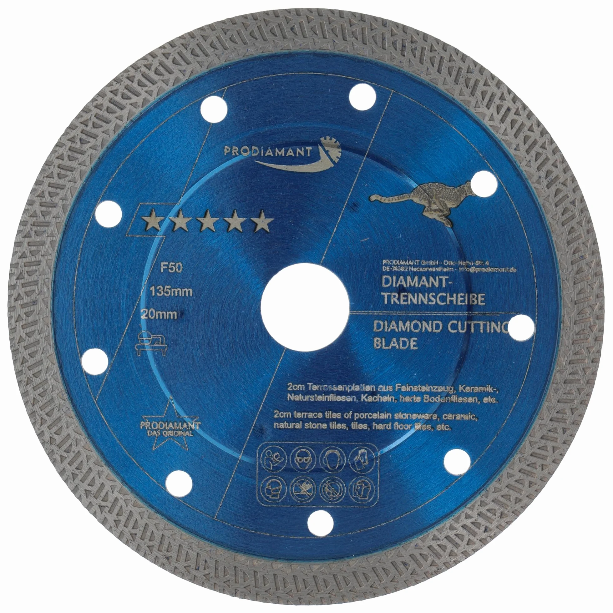 PRODIAMANT Diamentowa tarcza tnąca F50 135 mm x 20 mm do płytek i gresu | akcesoria do automatycznych przecinarek do płytek stołowych | pasuje m.in. do TCSA1200 | Turbo 1,2 mm segment