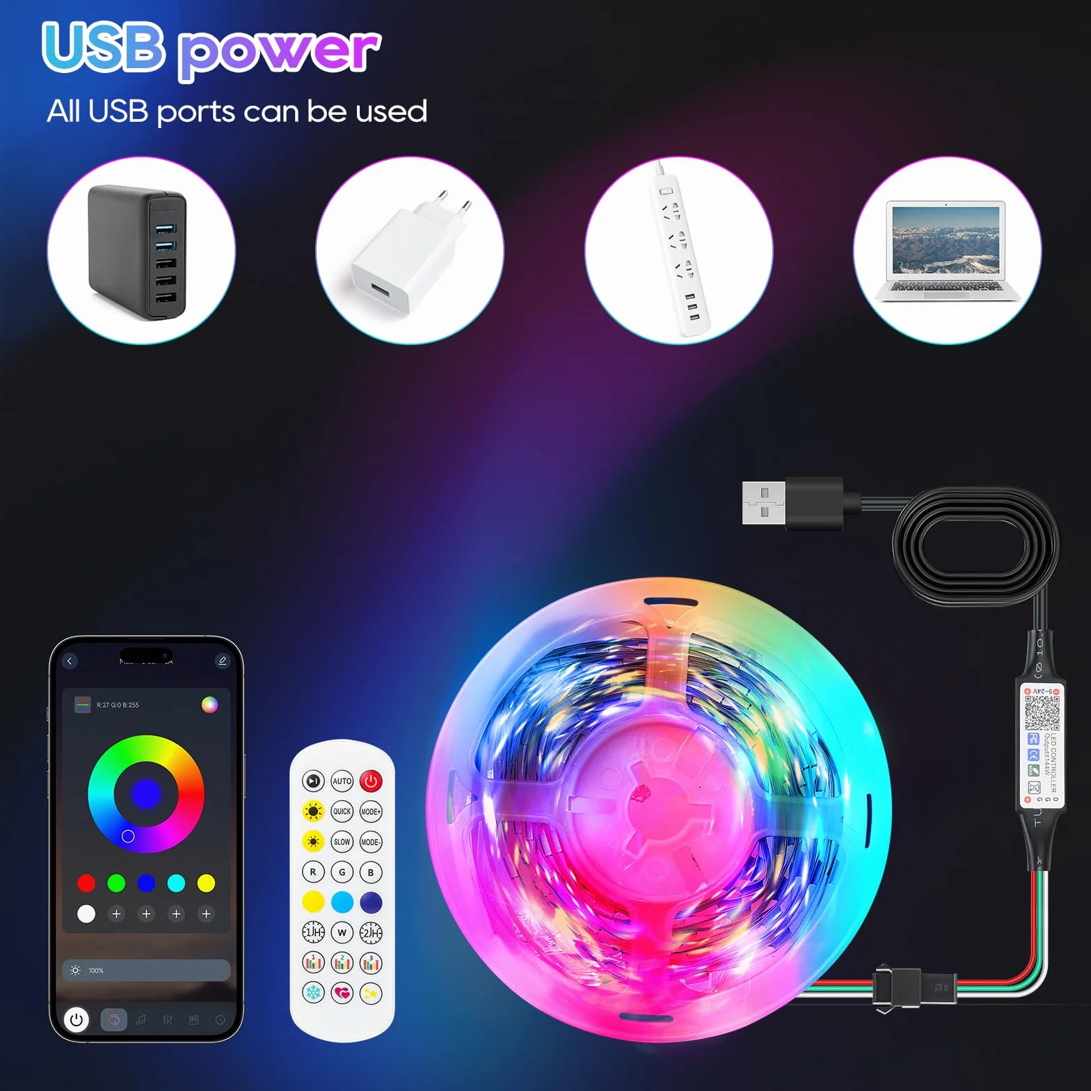 Taśma LED 6m, podświetlenie telewizora LED RGBIC Dreamcolor z pilotem zdalnego sterowania, sterowaniem aplikacją i synchronizacją muzyki, wbudowane diody LED oświetlenia IC