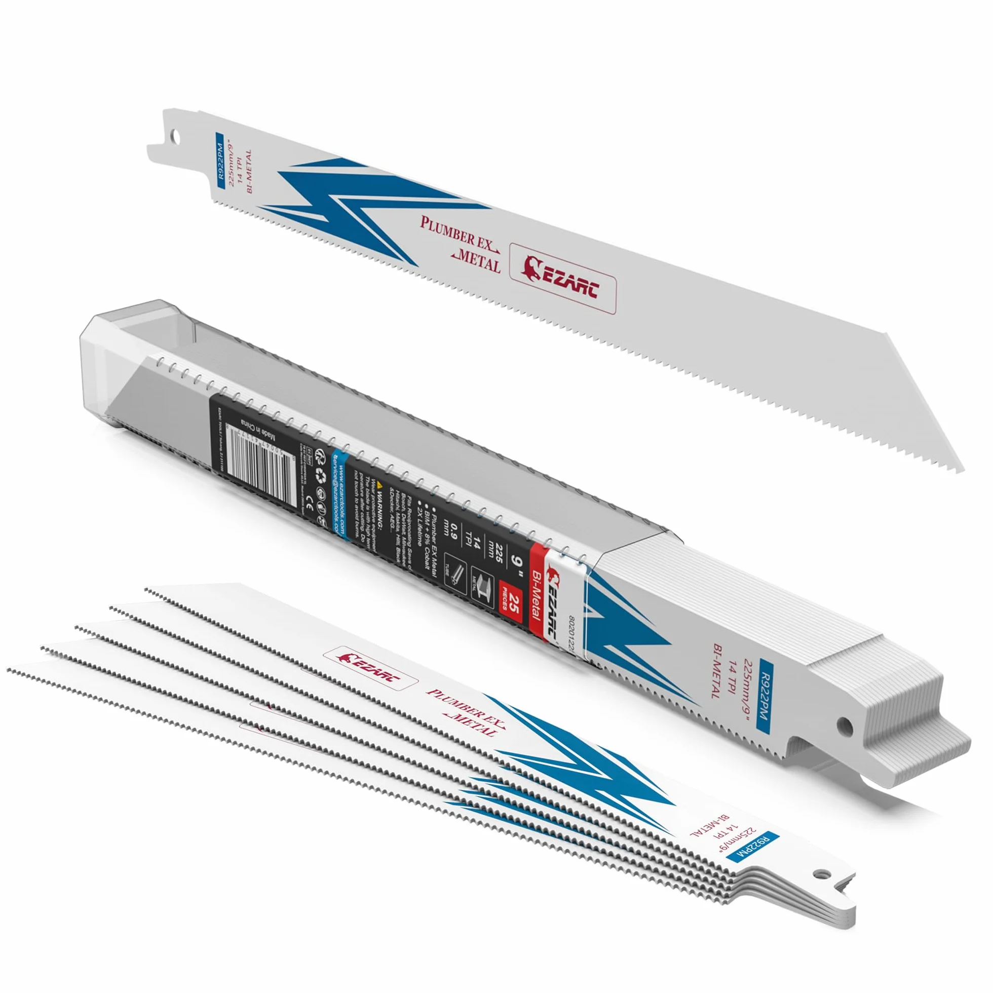 EZARC Brzeszczoty do piły szablastej R922PM cięcie metalu 225 mm 14TPI 25-częściowy