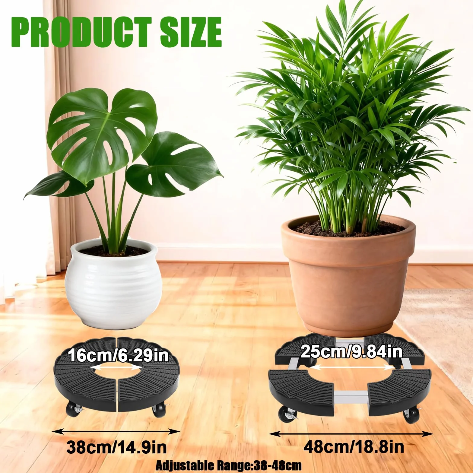 Okrągły wałek do roślin regulowany Ø 38-50 cm 360° nośność 150 kg czarny