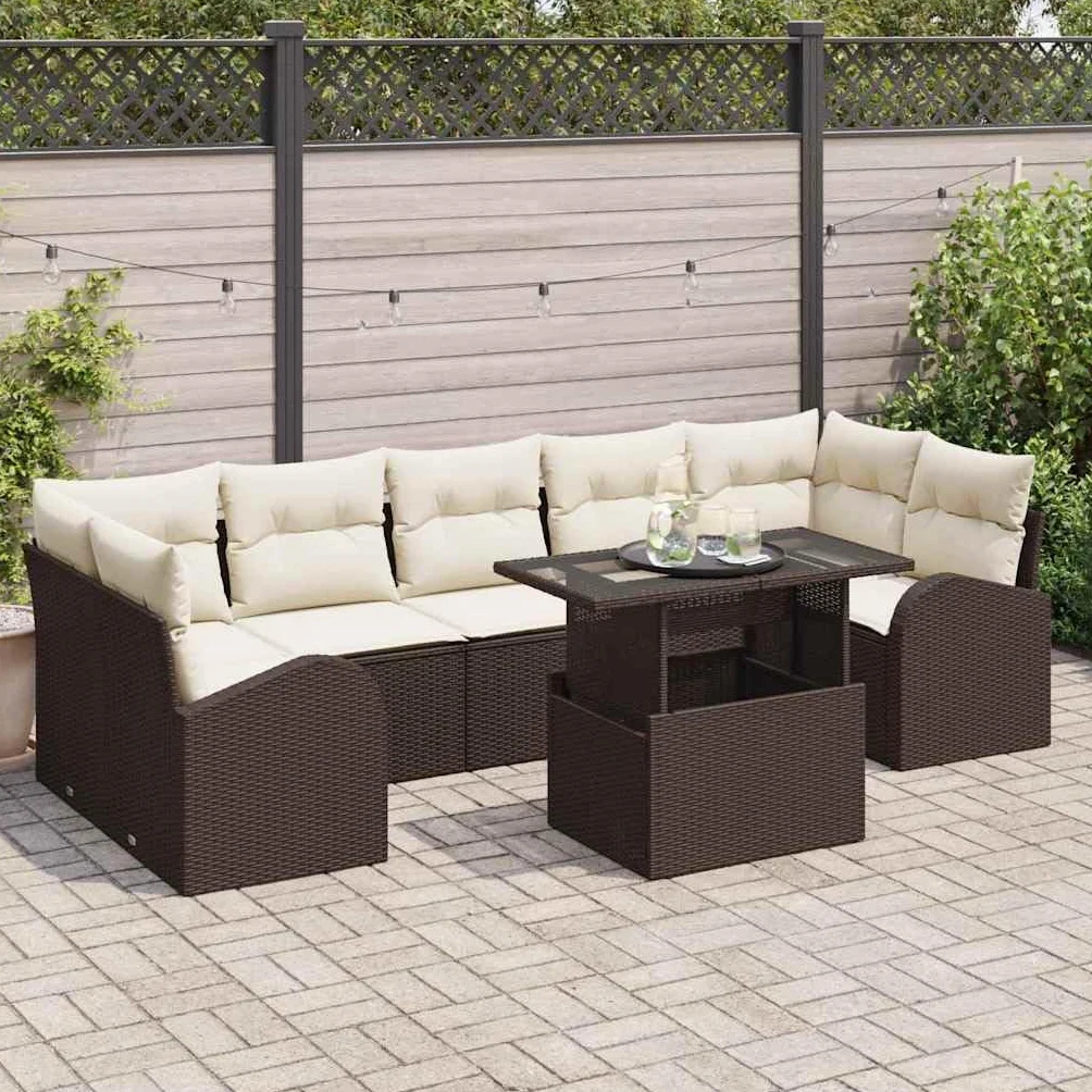 vidaXL Zestaw Sof na Ogród z poduszką 8 pcs Brązowy Rattan poli, Ogród i taras, nowoczesna sofa modułowa, meble ogrodowe, eleganckie siedzenia, zestaw na patio
