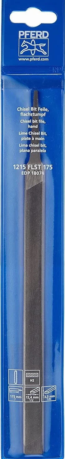 PFERD Chisel 18801225 pilnik płaski, tępy, długość 175 mm, ostrze jednofazowe 2, w torbie z tworzywa sztucznego, 18801225 – do naprawy i ostrzenia łańcuchów do piły z kwadratowym podłożem