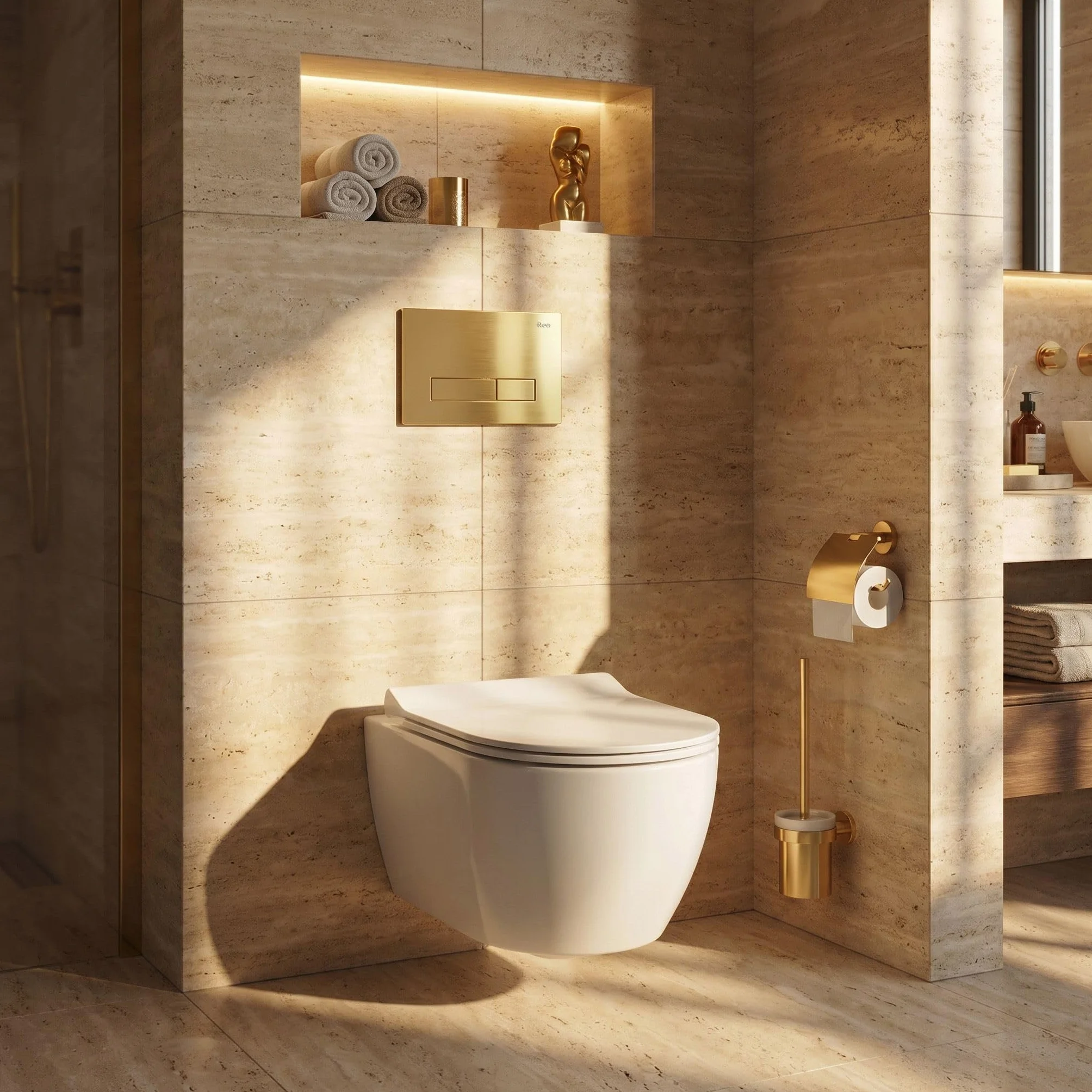 Rea - Stelaż Zestaw Podtynkowy Slim 024n Do Mis Wc Z Przyciskiem Hd Złoty - 22x35,2x106,2 cm