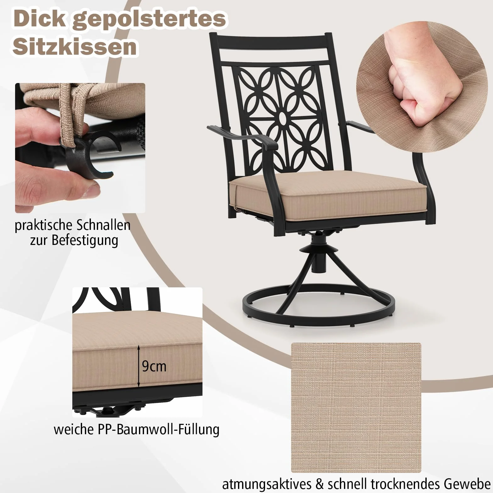 GOPLUS Zestaw 2 krzeseł ogrodowych obracanych 360° metalowych do 150 kg