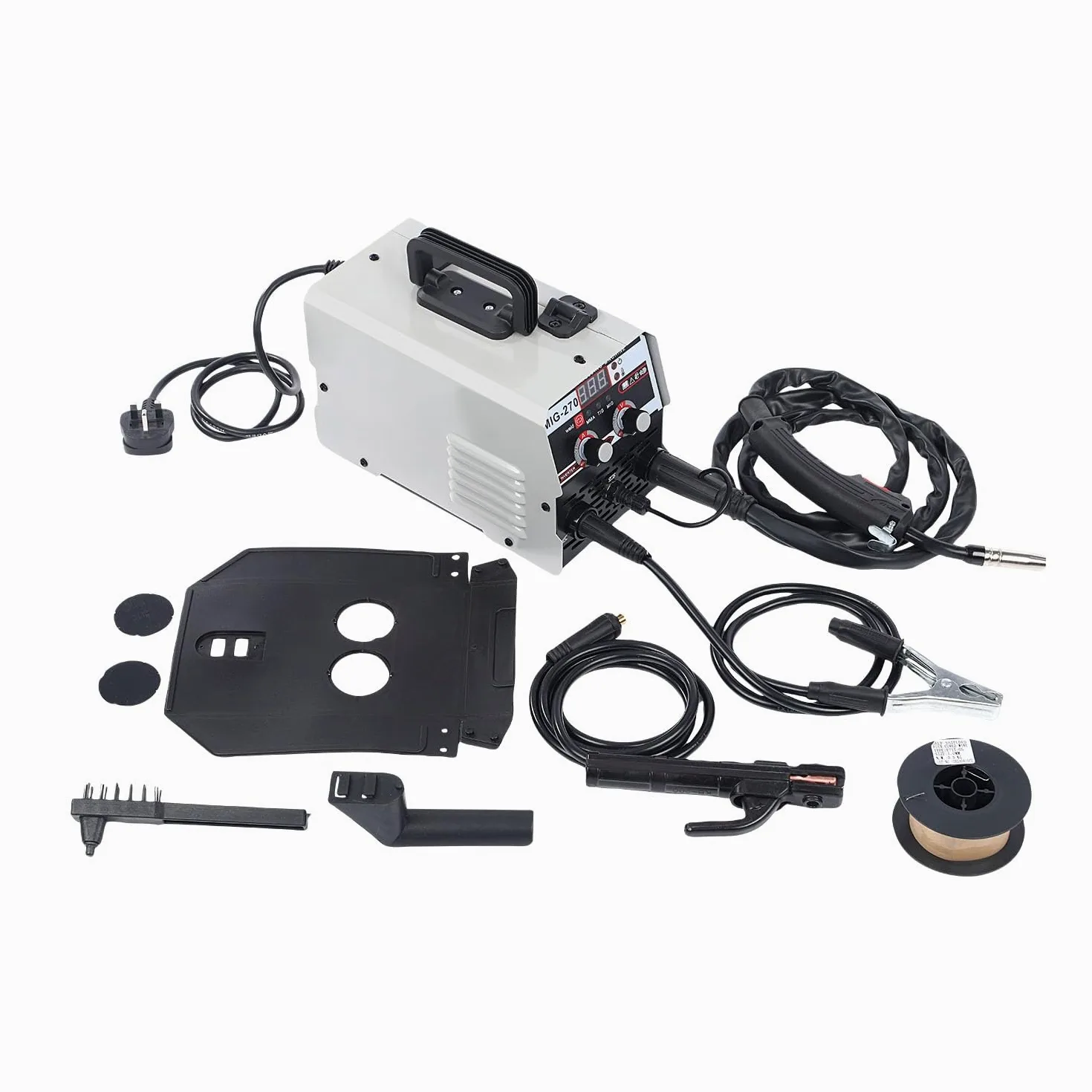 Spawarka MIG/MMA/TIG 3 w 1, 220 V, 270 A, IGBT inwerterowa spawarka spawalnicza bez gazu ze wskaźnikiem LED, do zastosowania pręt spawalniczy 1,6-3,2 mm, prędkość drutu 2,2-12 m/min, IP21S przenośna