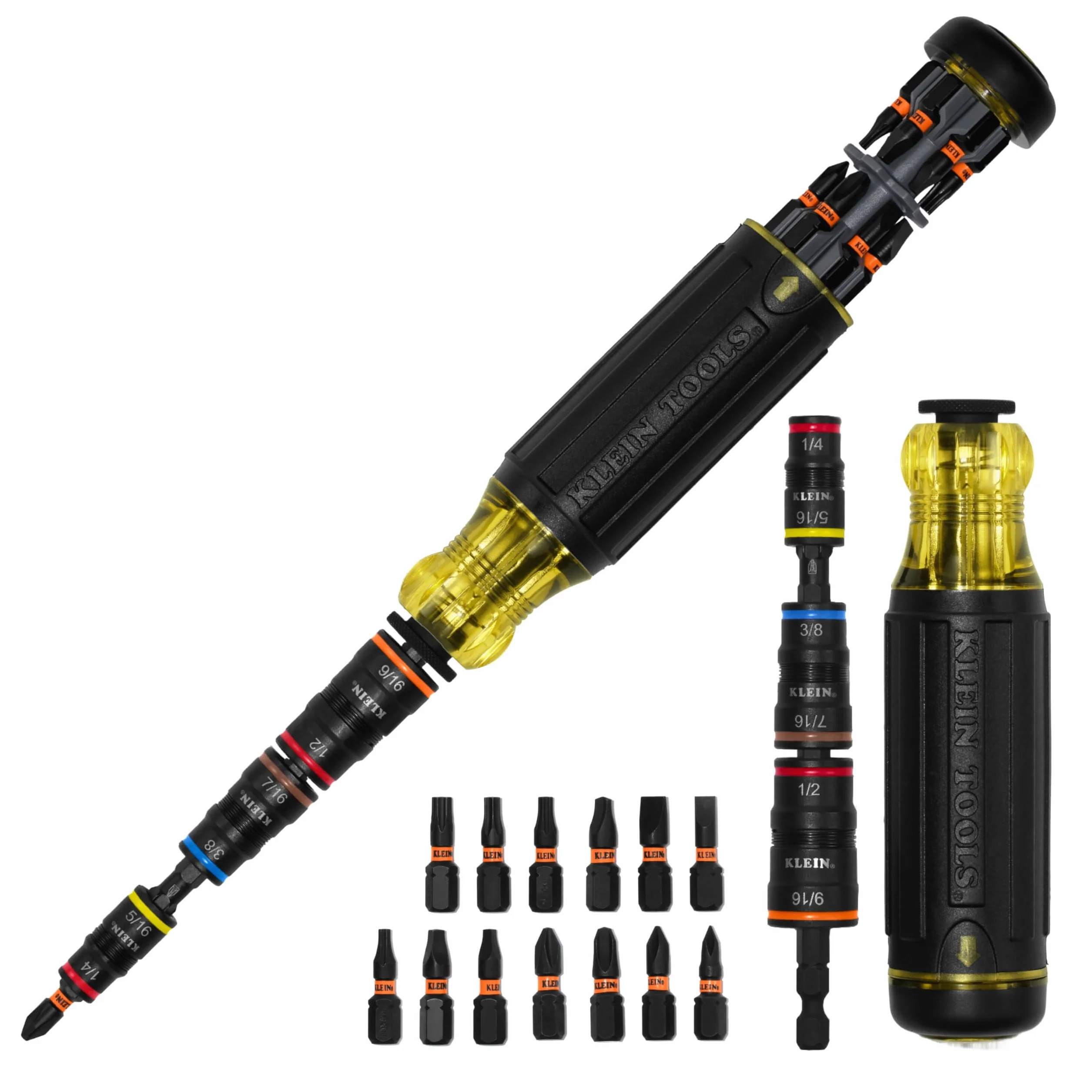Klein Tools Zestaw wkrętaków udarowych 32303HD, gniazda udarowe 20 w 1 SAE i śrubokręt z końcówkami Phillips, szczelinowymi, kwadratowymi i Torx