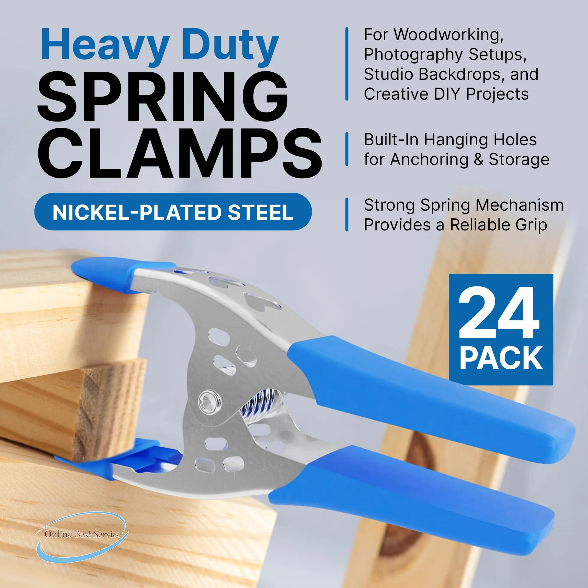 FactorDuty Zestaw 61-15 cm zacisk sprężynowy duży super wytrzymały sprężynowy metal niebieski - 6,5 cm otwór szczękowy