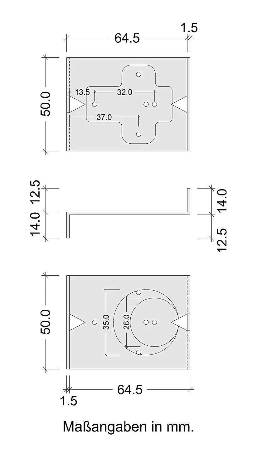 Gedotec Szablon do wiercenia zawiasów garnkowych, zawias meblowy, zawias meblowy, szablon do otworów z siatką 32 mm, tworzywo sztuczne, kolor czarny, 1 sztuka – szablon do mocowania zawiasów