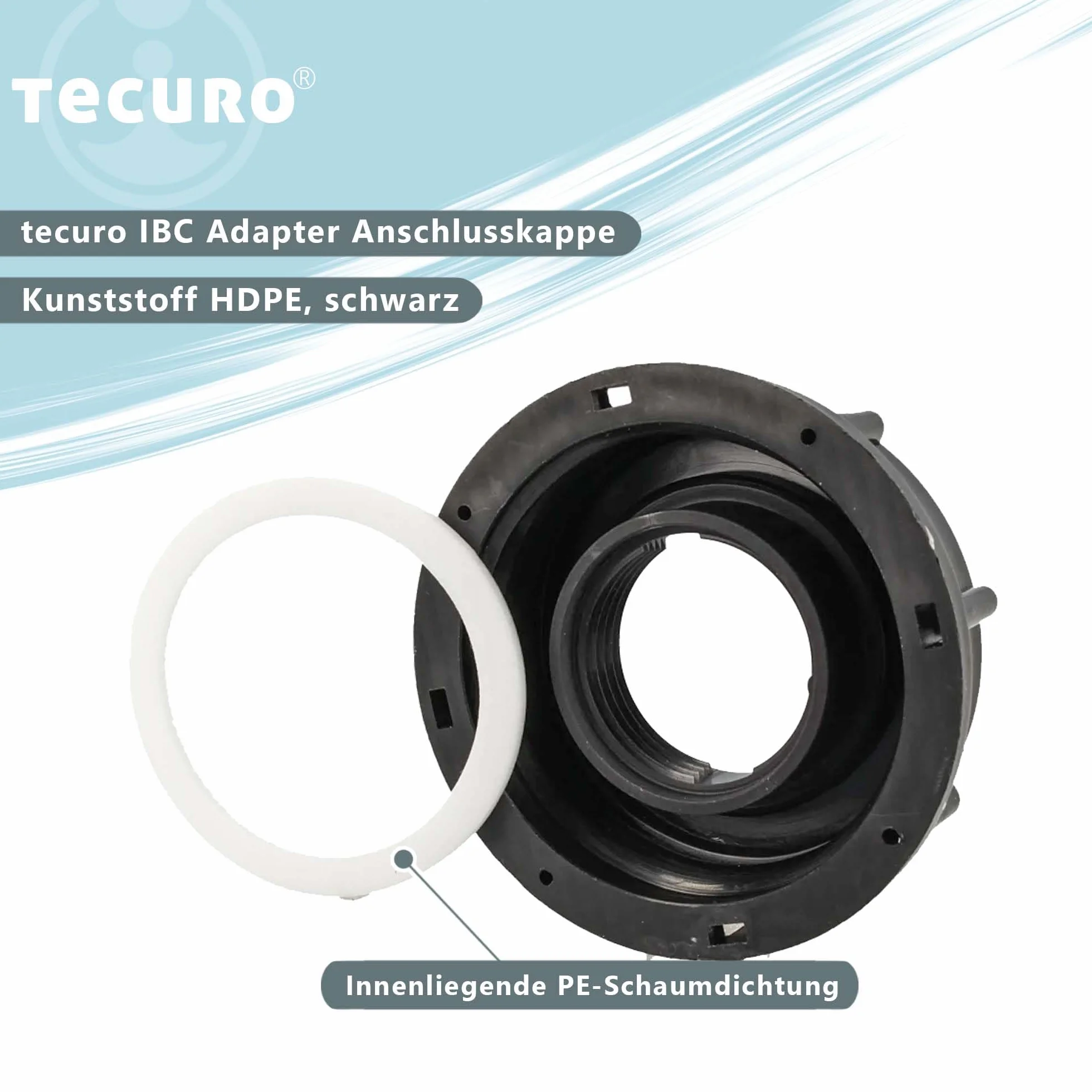 tecuro IBC Adapter zaślepka przyłączeniowa z gwintem zgrubnym S60 x 6 i gwintem wewnętrznym 3/4 cala, HDPE