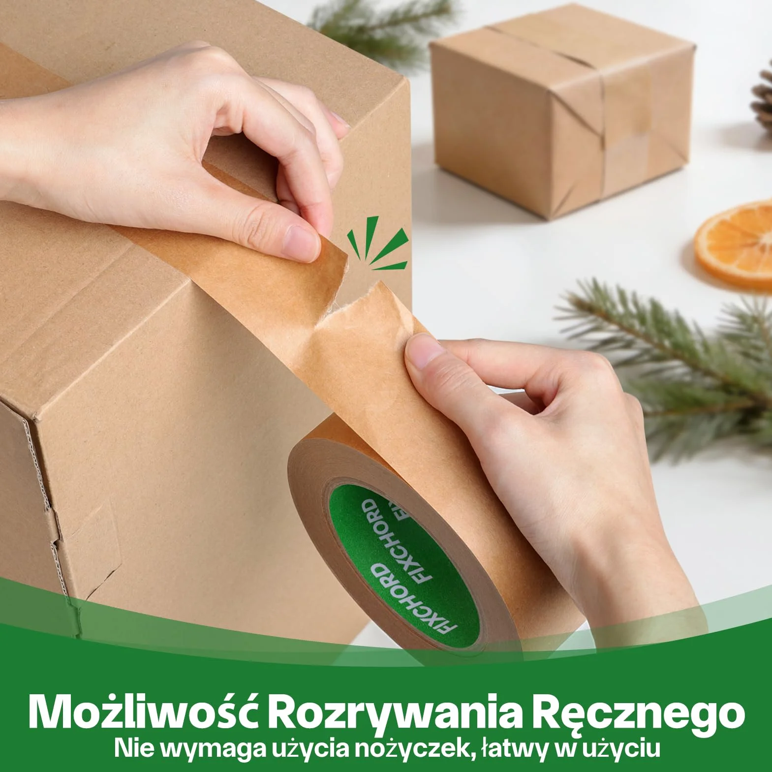 Ekologiczna Papierowa Taśma Pakowa 48mm x 50m | Przyjazny dla Środowiska i Nadający się do Recyklingu | Ekologiczna Taśma Papierowa do pakowania paczek i pudeł, przeprowadzek | 1 Rolka