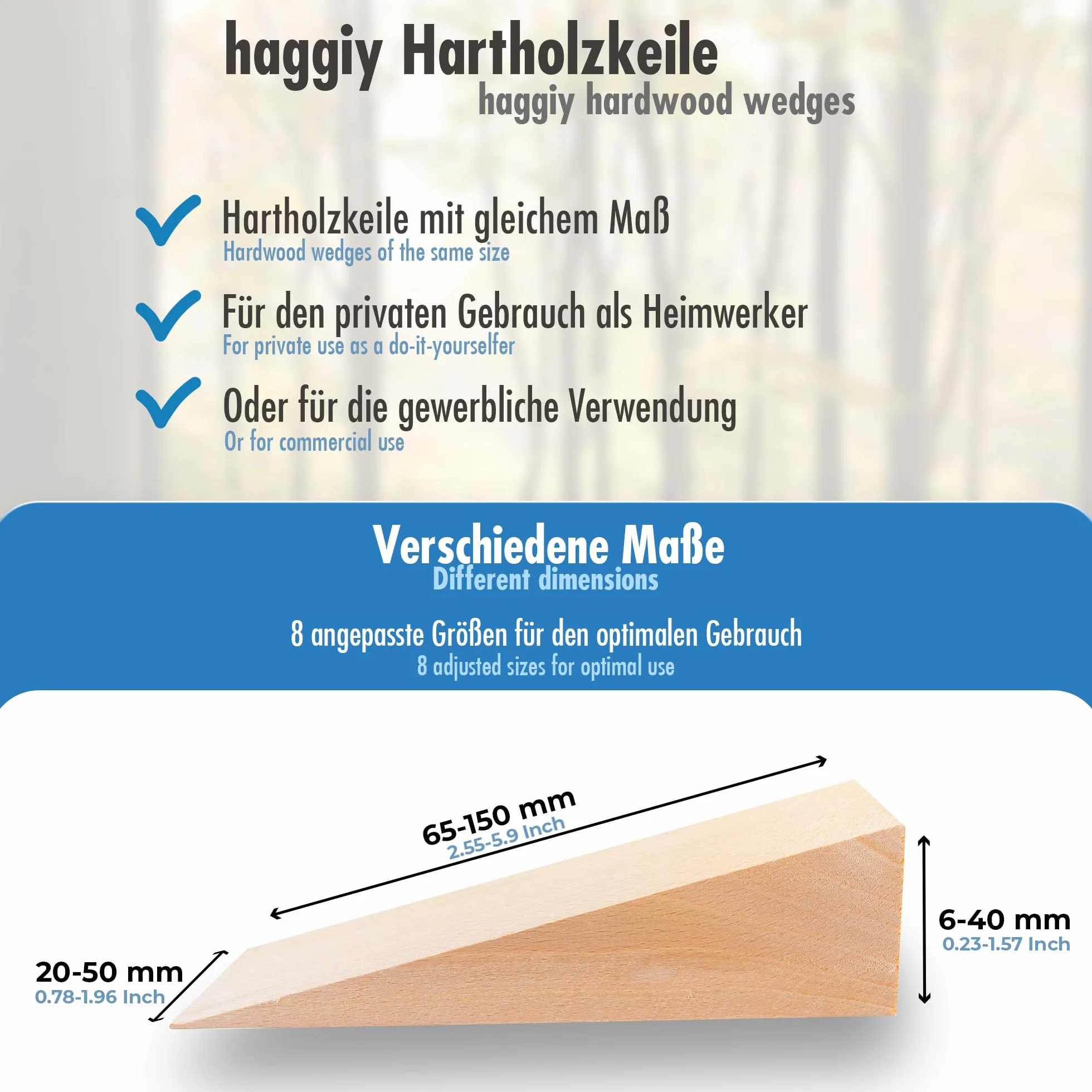 haggiy Kliny z twardego drewna – kliny z naturalnego buku (dł. x szer. x wys.) 70 x 25 x 15 mm (10 szt.)
