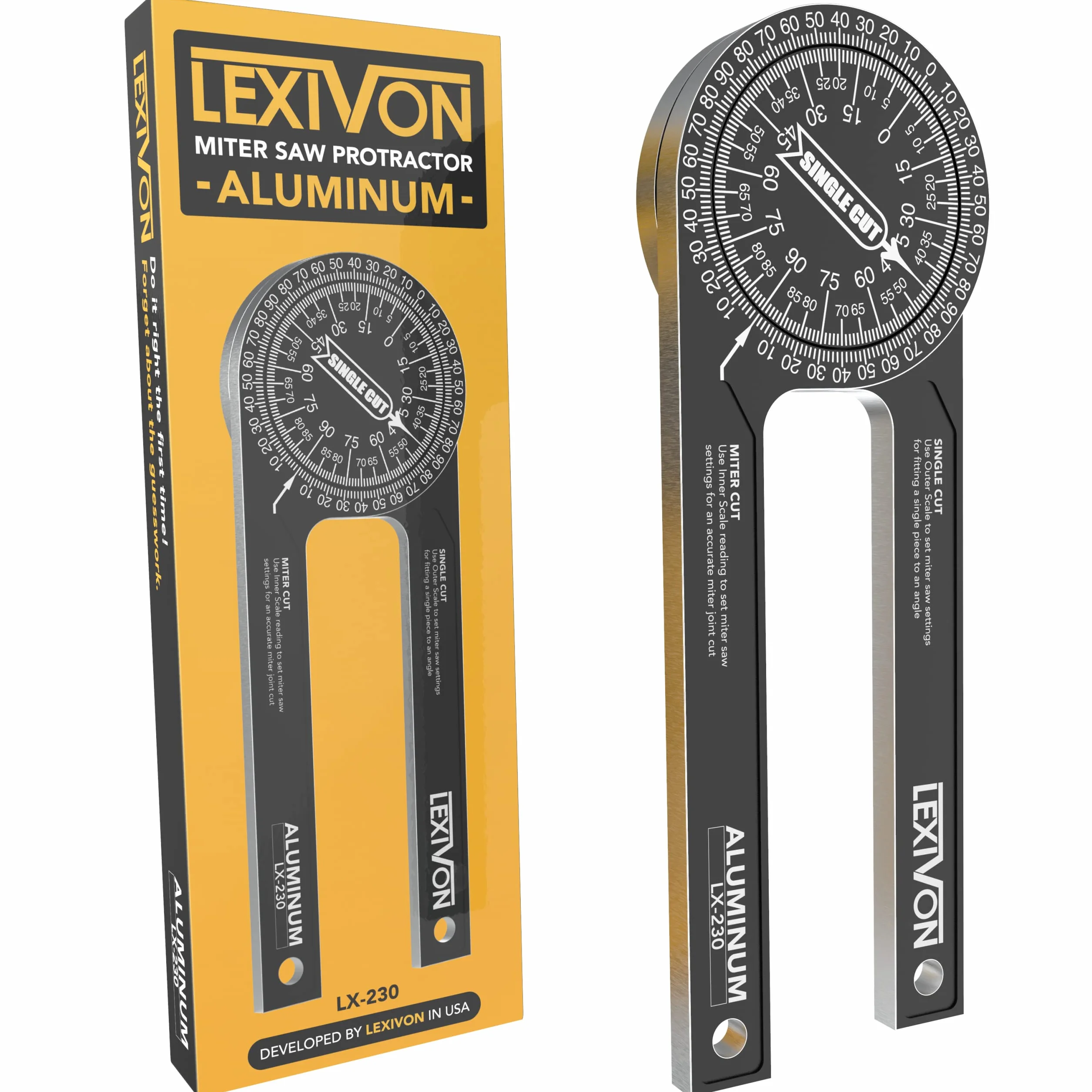 LEXIVON kątomierz kąta | Aluminiowa linijka kątowa, miernik kąta 360° 7 cali z grawerowaną laserowo podziałką, do obróbki drewna, obowiązków, budowy, rysowania i pomiaru (LX-230)