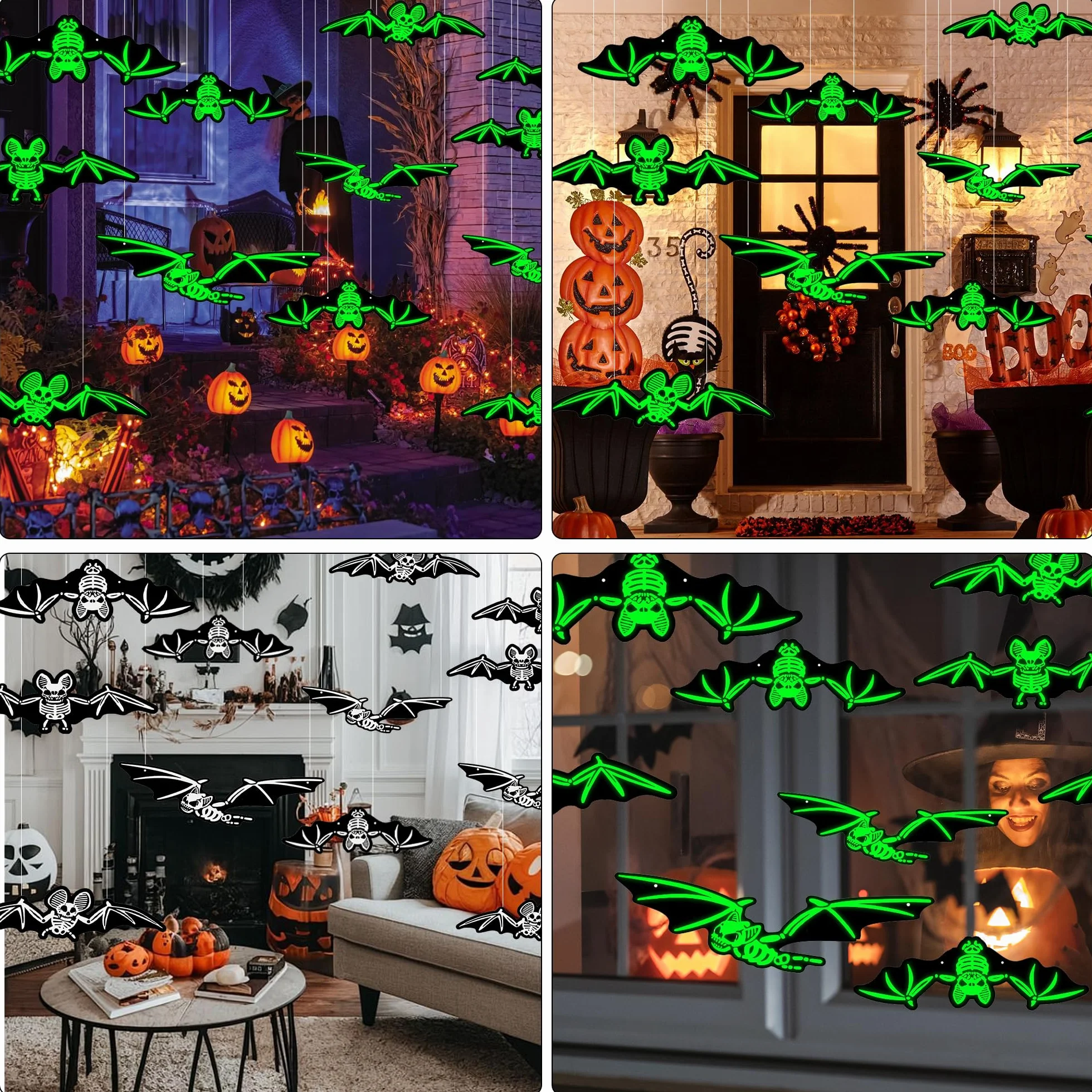 Zestaw dekoracji na Halloween, 12 sztuk, świecący nietoperz, naklejki ścienne, wodoodporne, PCW