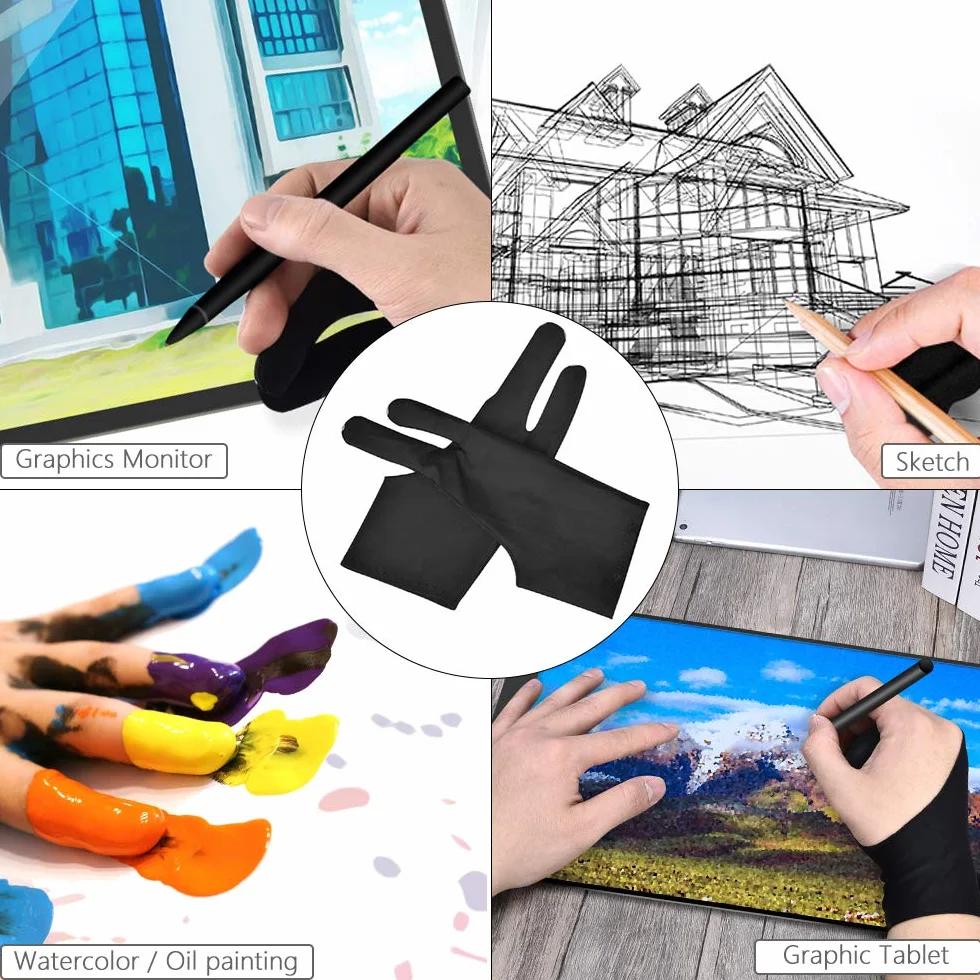OTraki 4 sztuki Rękawica do rysowania Rękawica przeciwporostowa Idealna do tabletu graficznego Rysunek Rękawiczki Oddychające rękawiczki Artystyczne Dwa palce Rysowanie Leworęczne i Praworęczne