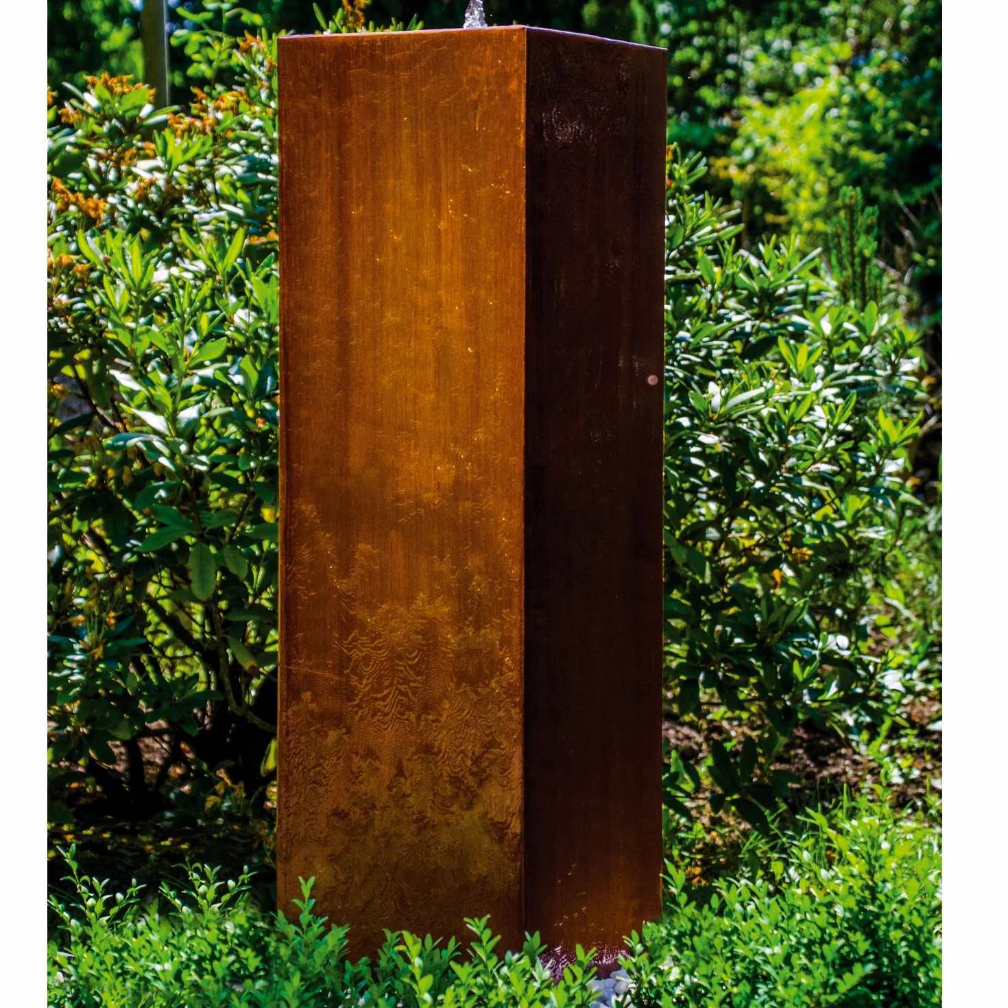 KÖHKO® Fontanna kostkowa "Peru" wysokość 119 cm fontanna ogrodowa 31006 ze stali kortenowskiej z oświetleniem LED