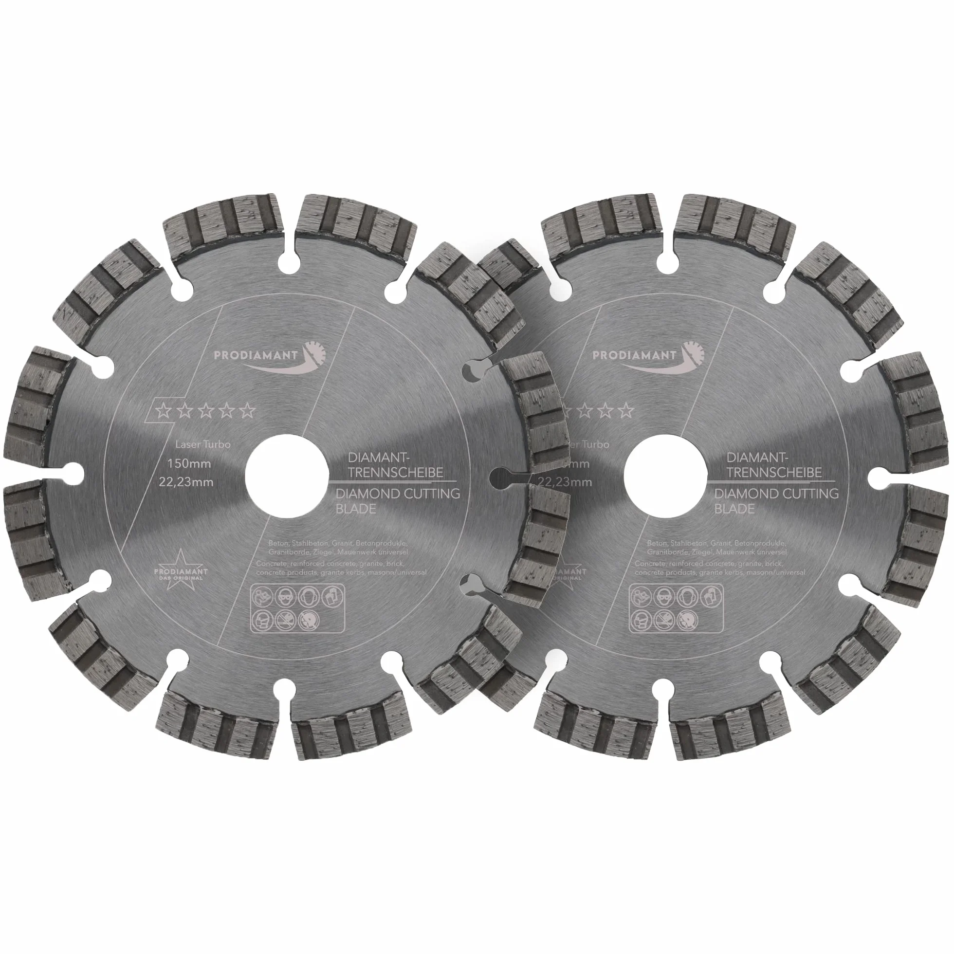 PRODIAMANT Premium diamentowa tarcza do cięcia betonu Laser Turbo dwupak 150 mm x 22,2 mm tarcza diamentowa 2x PDX821.735 150 mm