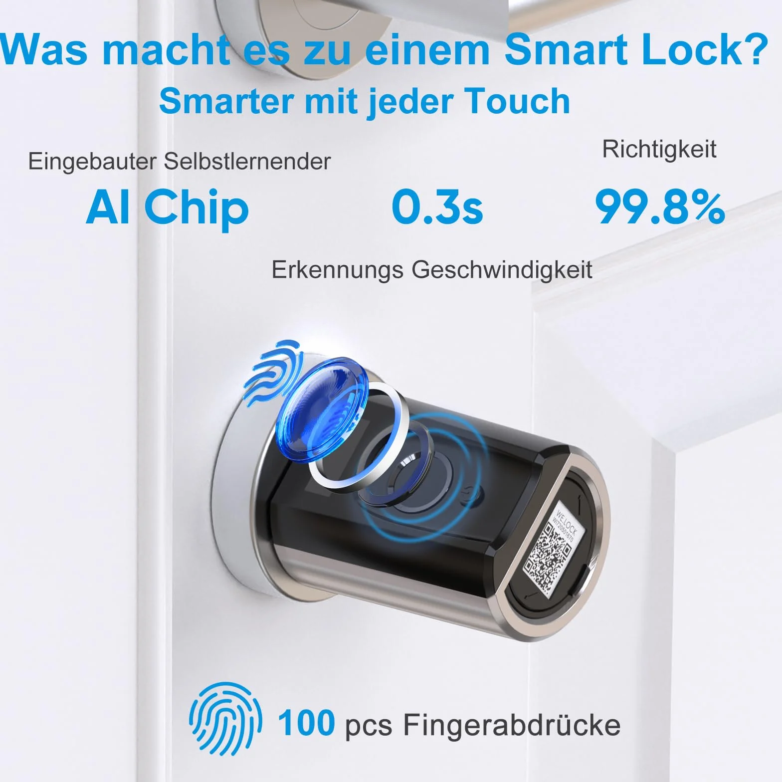 WELOCK Touch41 zamki do drzwi elektroniczne z odciskiem palca, otwieracz wejściowy z aplikacją, karta RFID, WiFi, IP65, regulowany, 50-100 mm