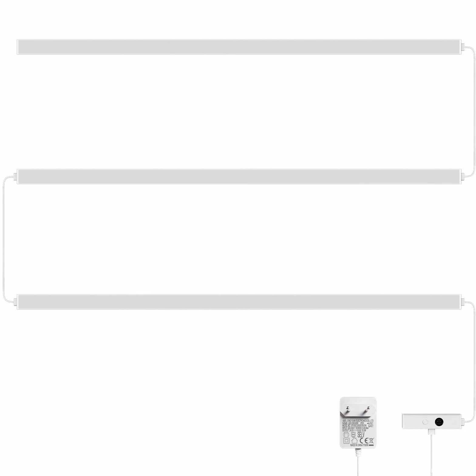 ENUOTEK Oświetlenie szafki 60 cm z czujnikiem ruchu, płynną regulacją jasności, oświetleniem LED pod szafką 10 W 800 lm, 5 opcjami kolorów oświetlenia, 3 lampami