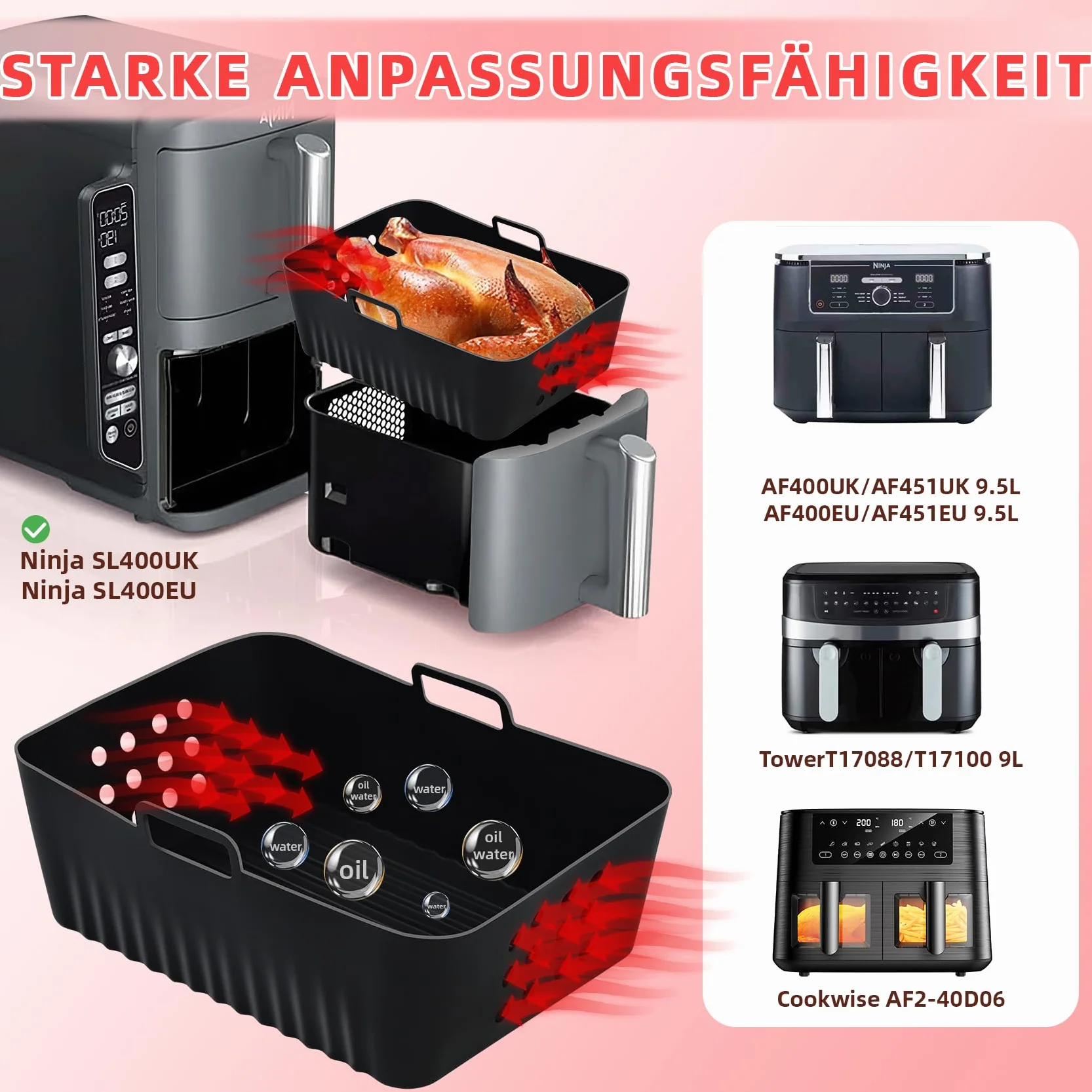 Silikonowa forma do frytkownicy na gorące powietrze Ninja Double Stack XL SL400EU Foodi Max Dual Zone AF400EU AF300EU 7,6 9,5 l Akcesoria Airfryer