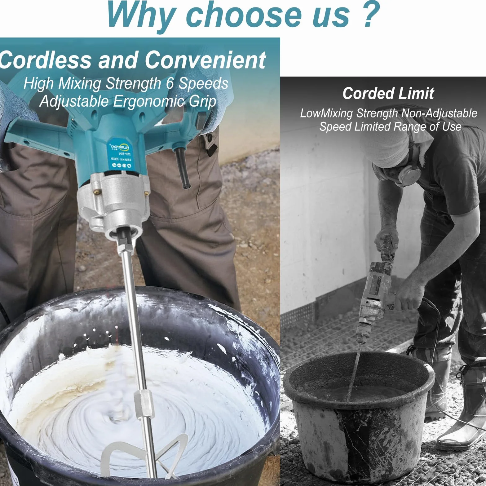Akumulatorowy mieszacz do zaprawy malarskiej, kompatybilny z baterią Makita 18 V, elektryczny mieszacz zaprawy z 6 prędkościami, 3200 W, maks. 1200 obr./min, mieszacz zaprawy do cementu, betonu i