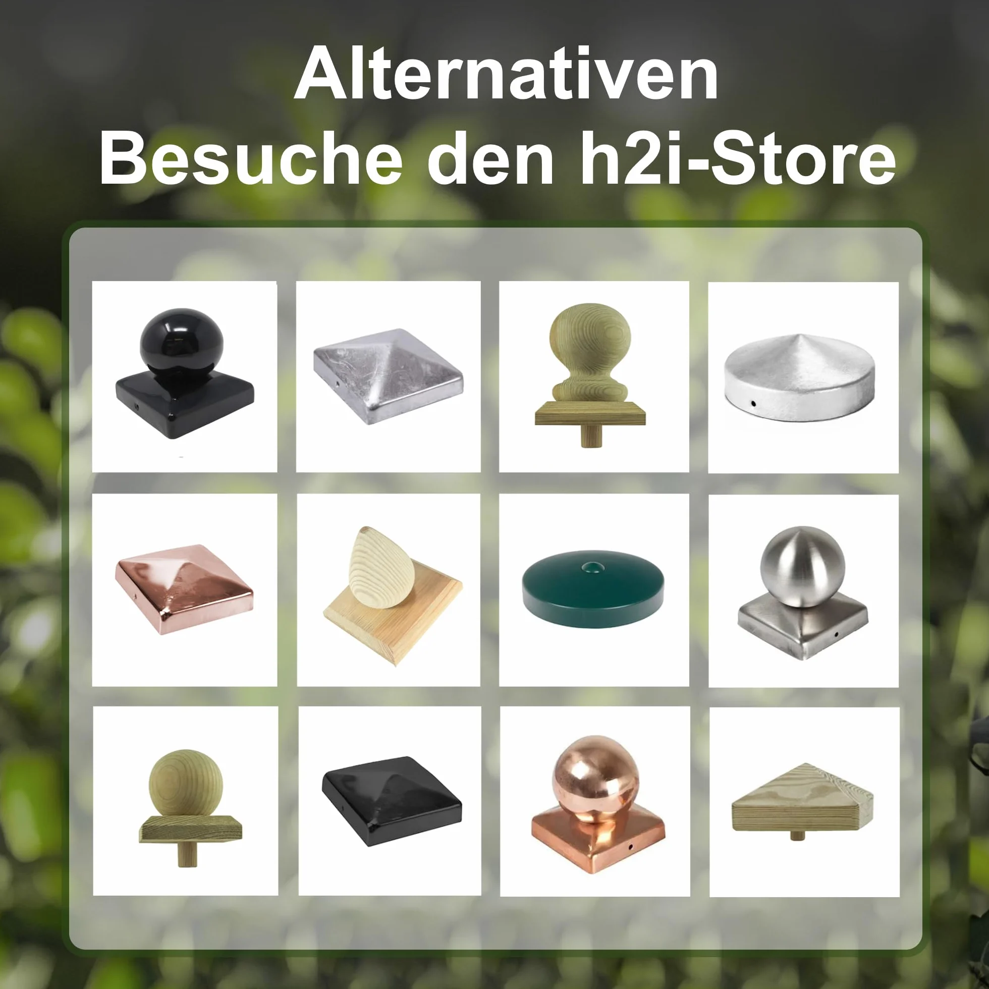 10 x nakładka na słupki ze stali nierdzewnej H2i zaślepki na ogrodzenie o wymiarach: 71 mm / 91 mm / 101 mm / 121 mm / 146 mm / 161 mm / 201 mm (11 x 11 mm)
