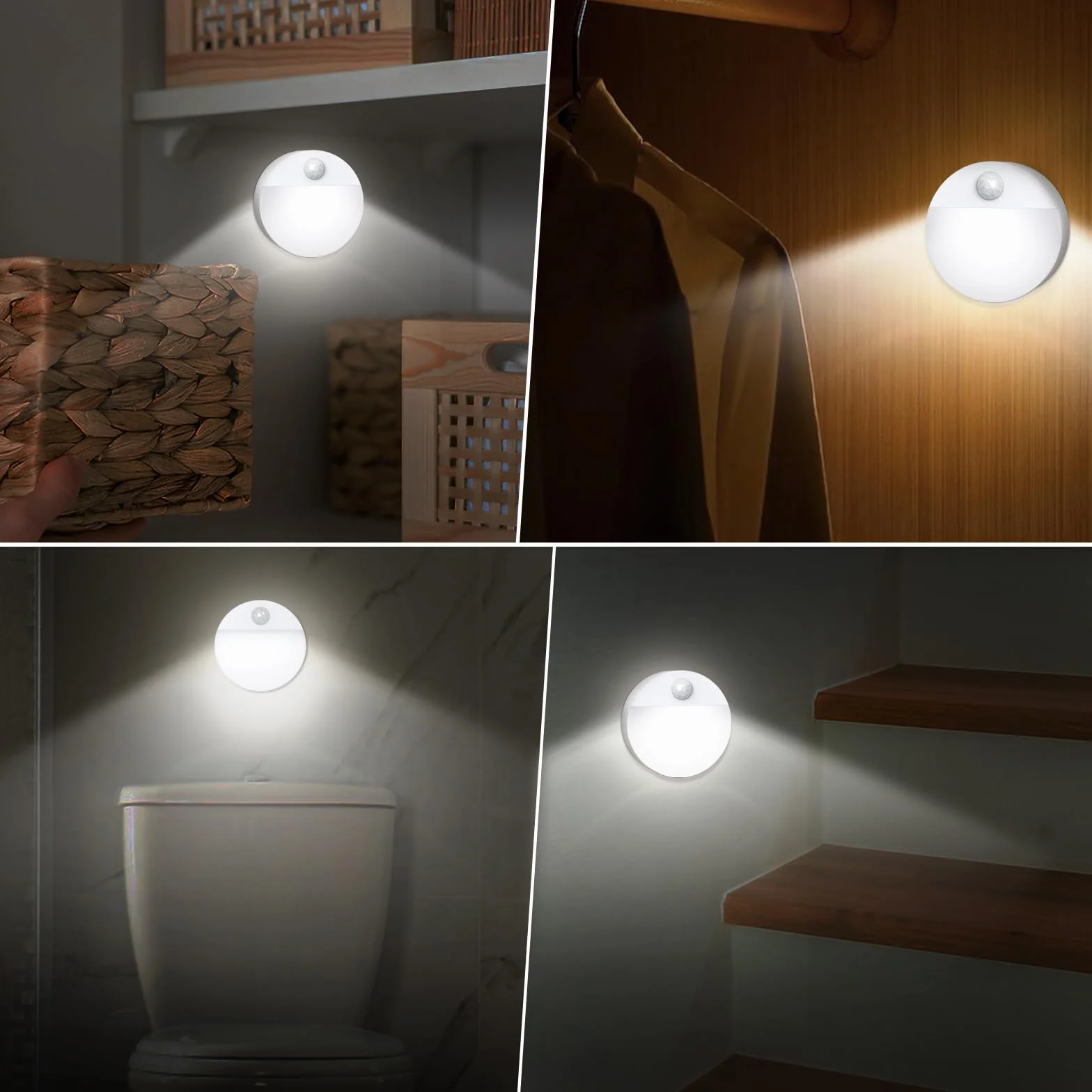 ORIA Lampka nocna z czujnikiem ruchu, oświetlenie schodów LED, czujnik ruchu na baterie, automatyczne włączanie/wyłączanie, do pokoju dziecięcego, korytarza, schodów, sypialni, kuchni, 6 sztuk