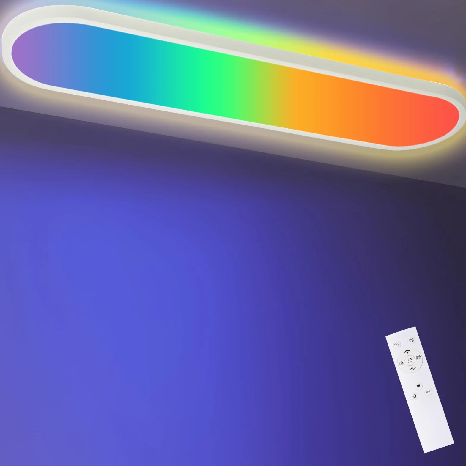 LEZOE Lampa sufitowa LED RGB, ściemniana pilotem, 36W 4500LM, lampa sufitowa RGB 4000K, ściemnialny panel oświetlenia biurowego do kuchni, salonu, sypialni, pokoju dziecięcego, 80x20x2.9cm Owalny