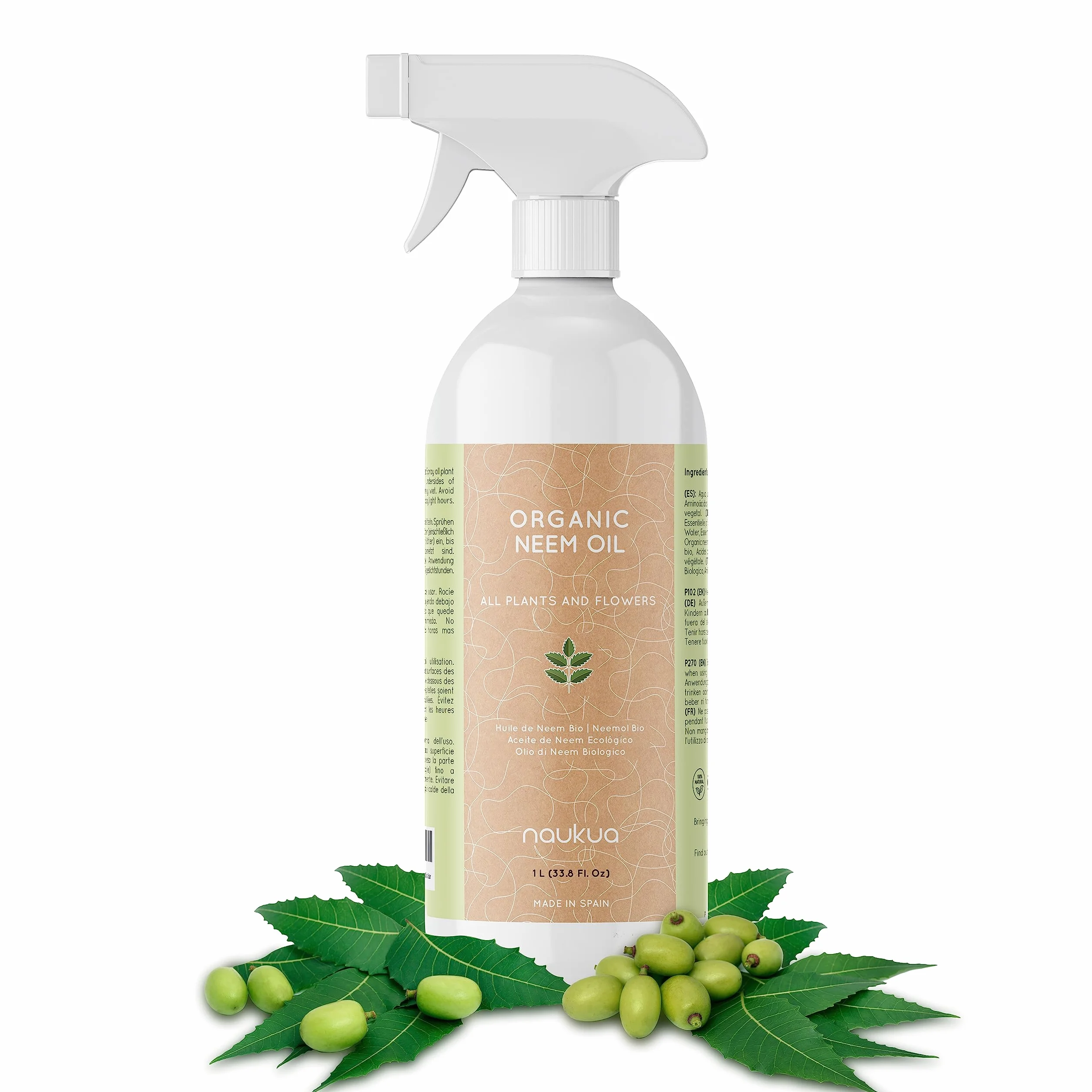 1L Organiczny Olejek z Miodli Indyjskiej Do Roślin - 100% Naturalny i Nietoksyczny - Ochrona i Obrona Przed Wszystkimi Rodzajami Szkodników, Owadów i Chorób - Rośliny Wewnątrz i Na Zewnątrz - Gotowy Do Użycia Spray.