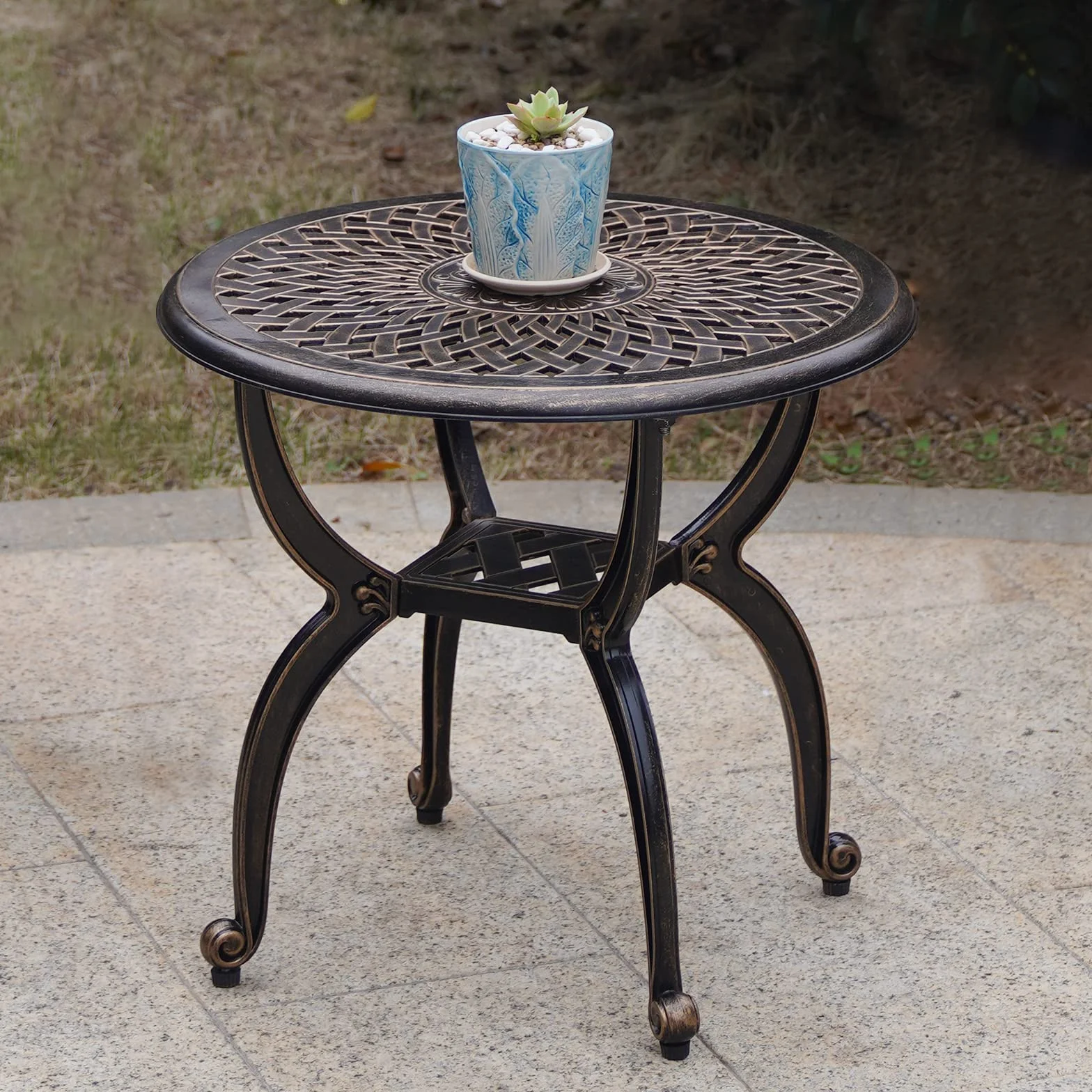 Aluminiowy stolik pomocniczy patio okrągły antyczny 53 cm