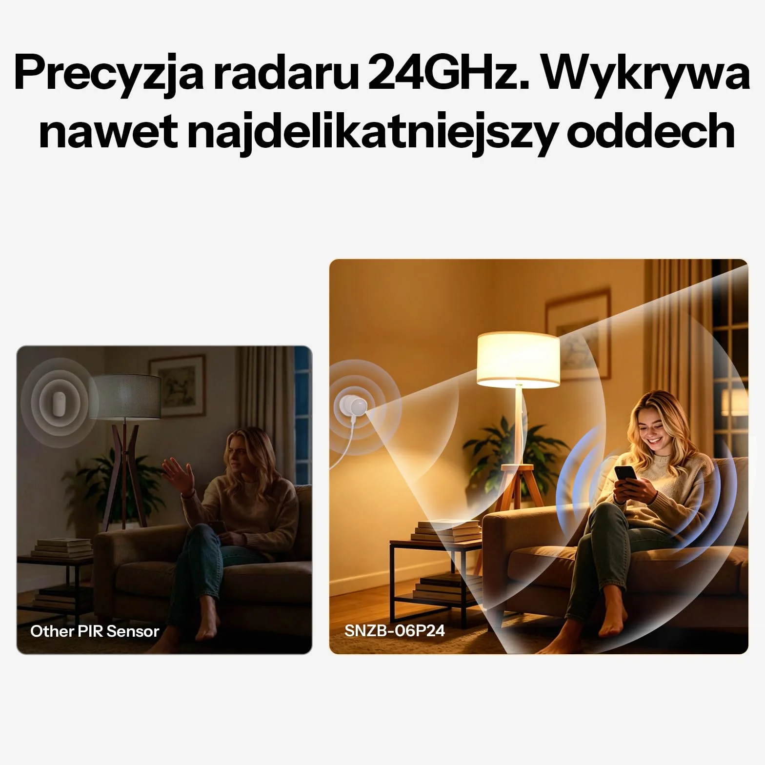 SONOFF SNZB-06P24 Czujnik Obecności Zigbee 24GHz, Czujnik Ruchu z Czujnikiem Światła, Detekcja Strefowa, Adaptacyjna Kalibracja, Kompatybilny z Home Assistant, Alexa i SmartThings (Wymagany Hub)
