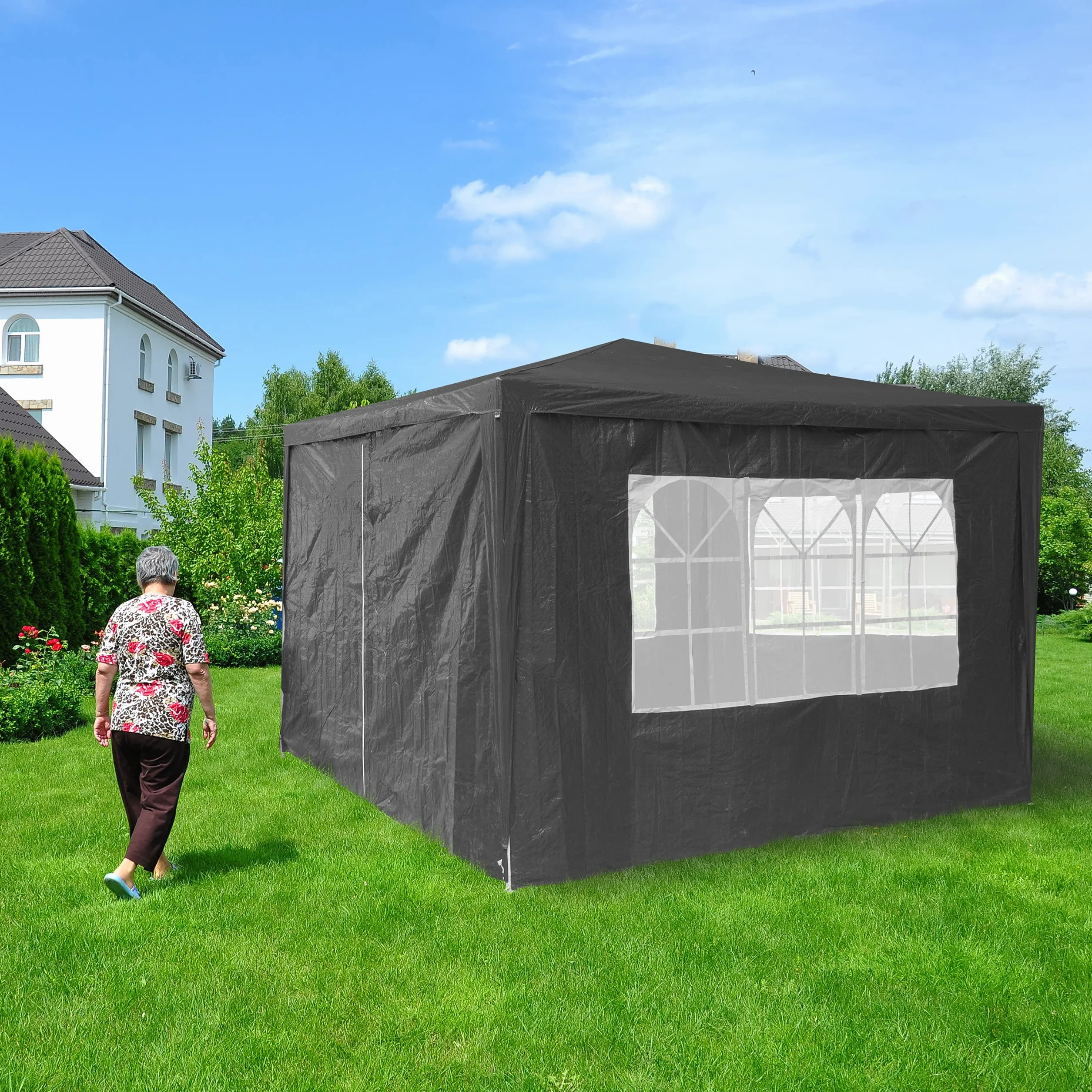 Relaxdays Ściana boczna do pawilonu zestaw 4 sztuk 2x3 m PCW PE wodoszczelna szara