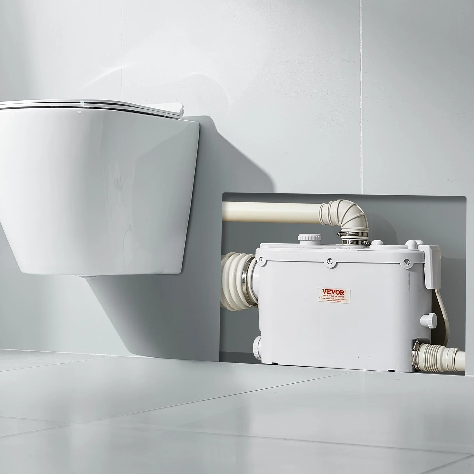 VEVOR Młynek sanitarny 500 W Pompa podnosząca ścieki 6600 l/h Głowica 8 m 3 wloty wody do toalety Piwnica Kuchnia Zlew Prysznic Wanna Pralnia Spłuczka Ścieki