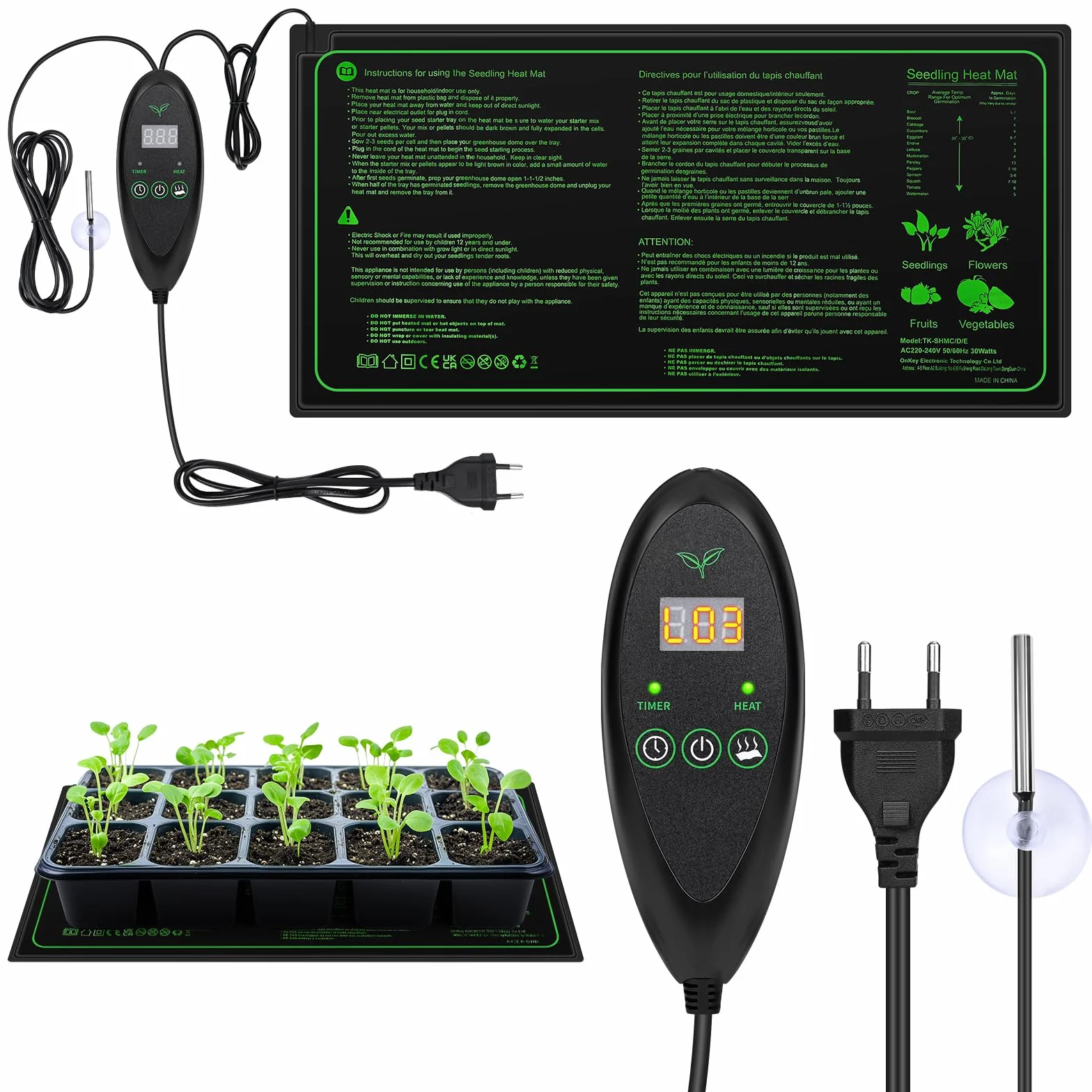 Mata grzewcza dla roślin z termostatem 6 poziomów temperatury timera 30W 53x25cm