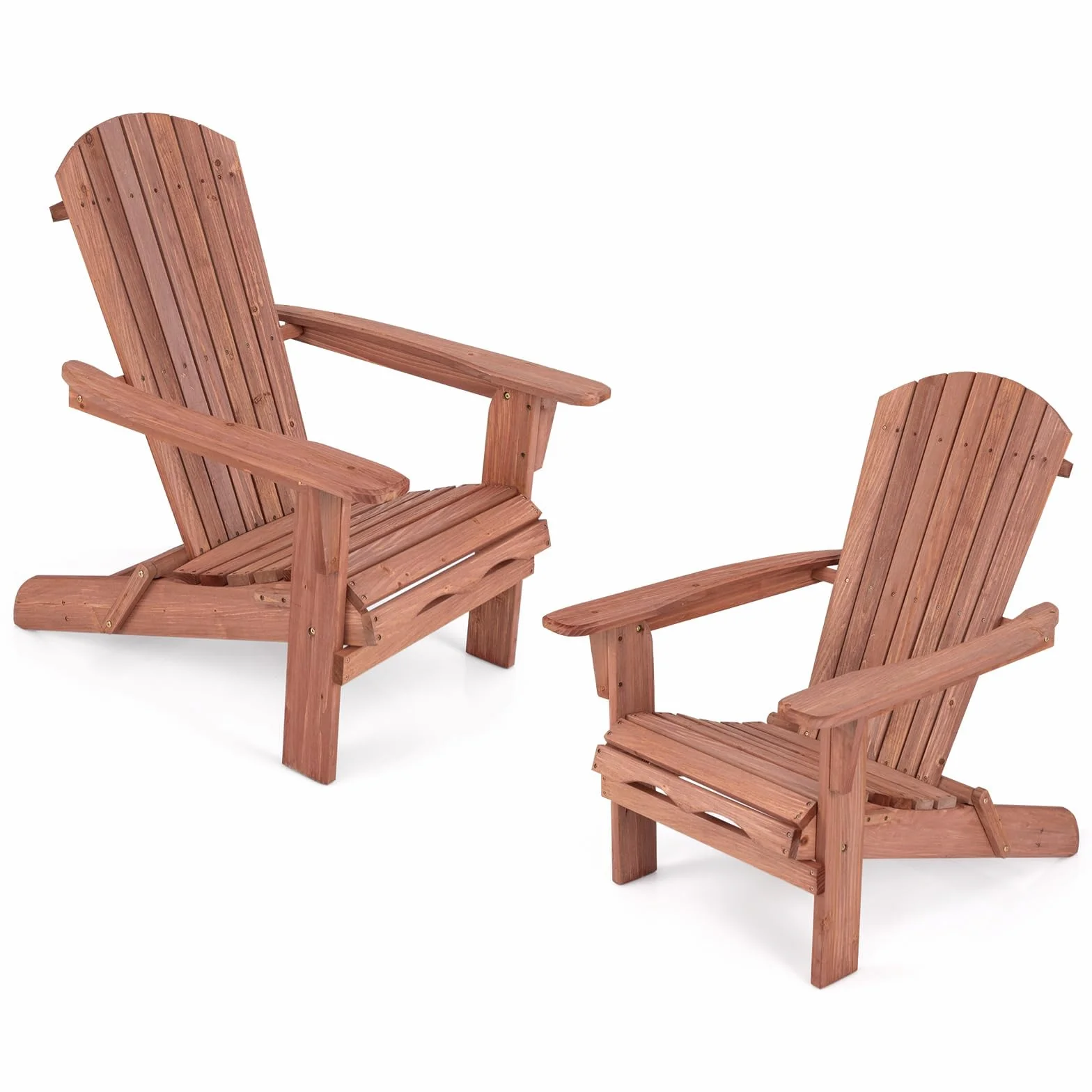 GOPLUS Adirondack zestaw krzeseł, Adirondack Chair składane z drewna jodłowego, obciążenie do 180 kg, z ergonomicznym oparciem i szerokimi podłokietnikami, drewniane krzesła do użytku na zewnątrz, do