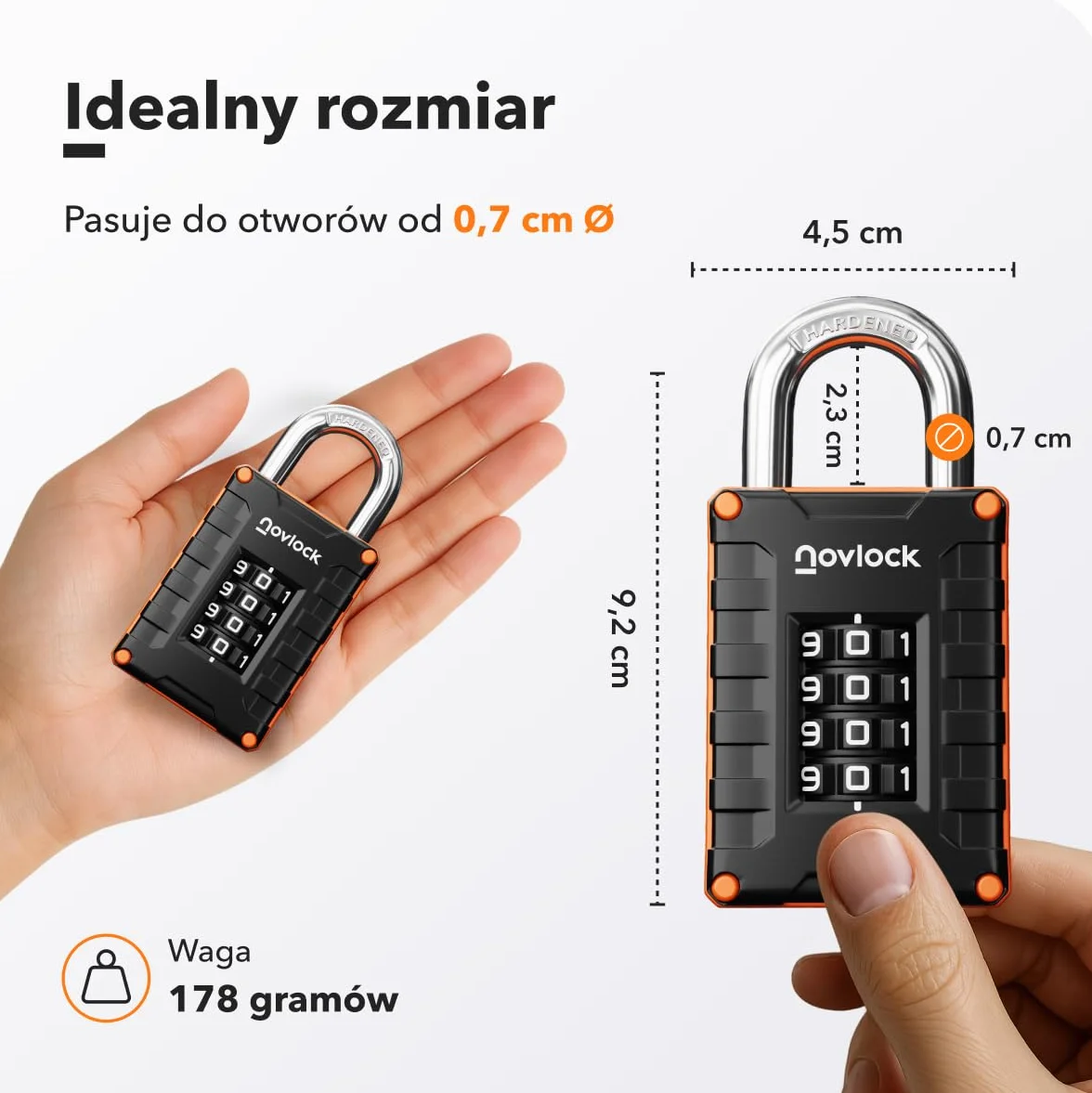 Kłódka Szyfrowa – 4-Cyfrowy Zamek Kombinacyjny do Szafek (Siłownia, Szkoła, Praca), Szaf, Pudełek Magazynowych, Schowków, Bram i Więcej – 1 szt., Czarny/Pomarańczowy