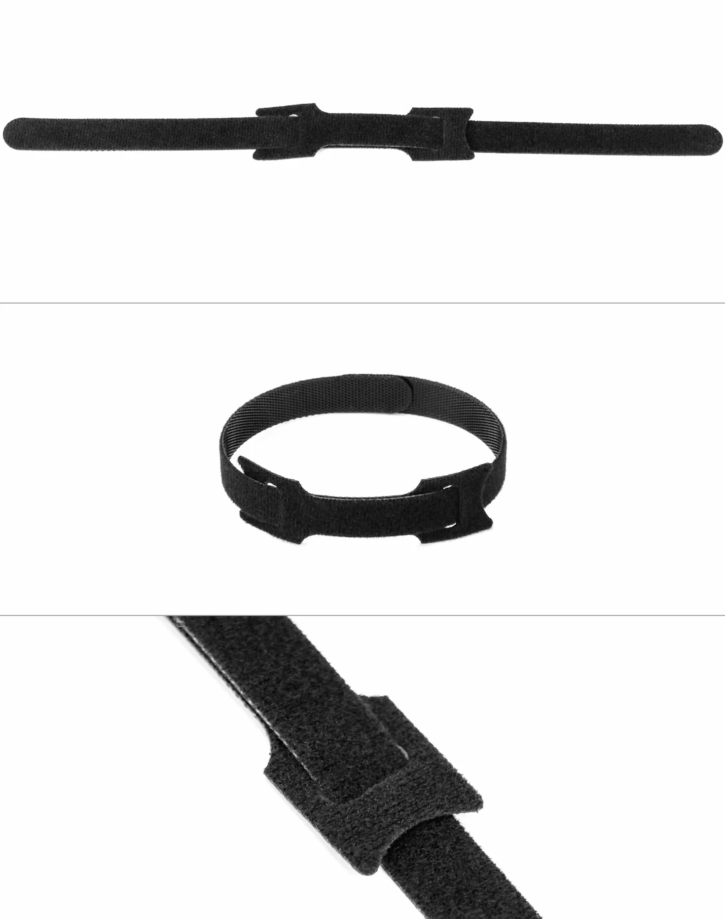 QWORK® 150 szt. Opaski kablowe na rzepy, opaski kablowe z możliwością wielokrotnego zamykania 150 x 12 mm Regulowane paski na rzepy do zarządzania kablami (czarne)