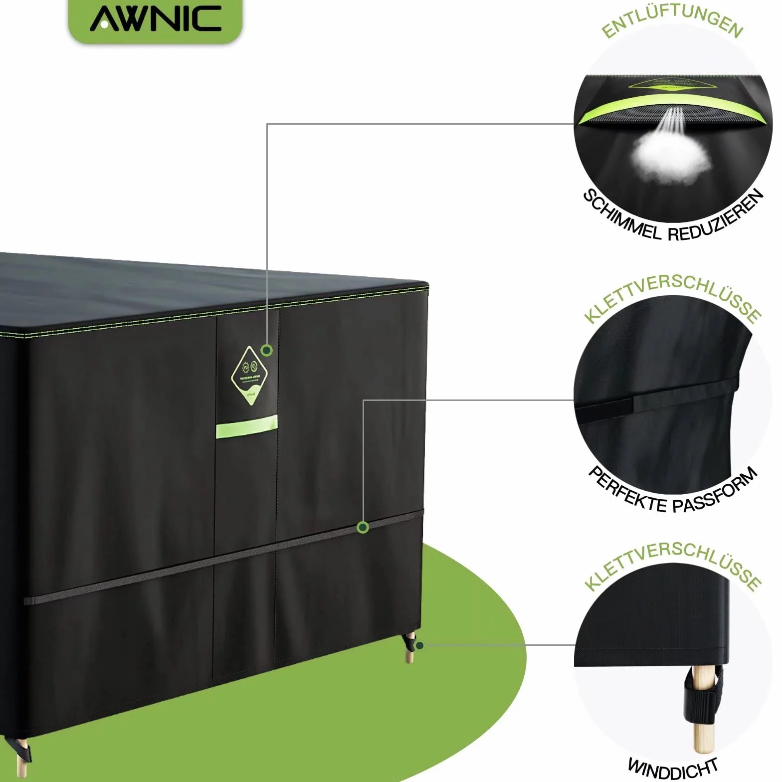 Awnic Pokrowiec na meble ogrodowe wodoszczelny 420D Oxford AlicanTex prostokątny czarny