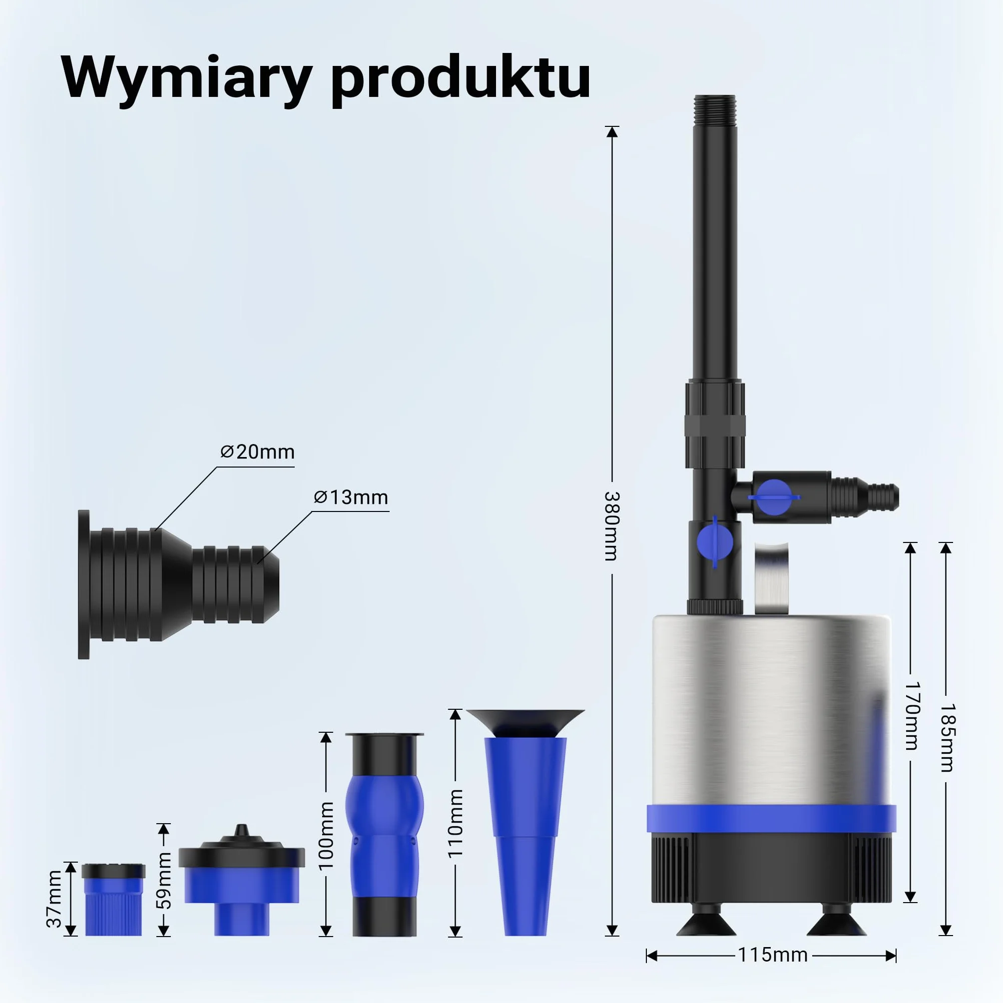 Wiltec pompa fontannowa ze stali nierdzewnej 50 W 1750 l/h 1,6 m 3 nasadki