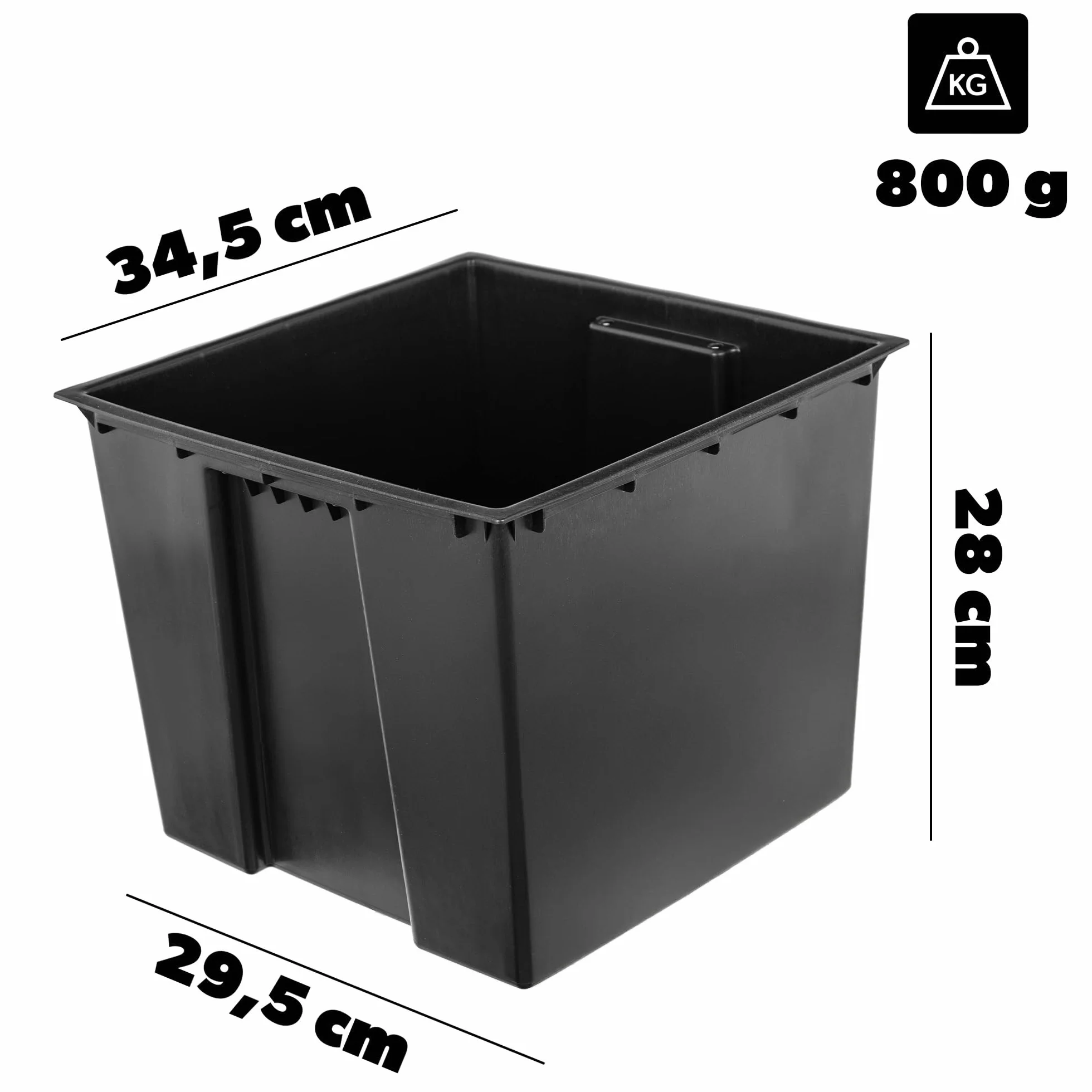 KADAX Wkładka do doniczek 35 cm czarna prostokątna 34,5 x 28 cm z uchwytami