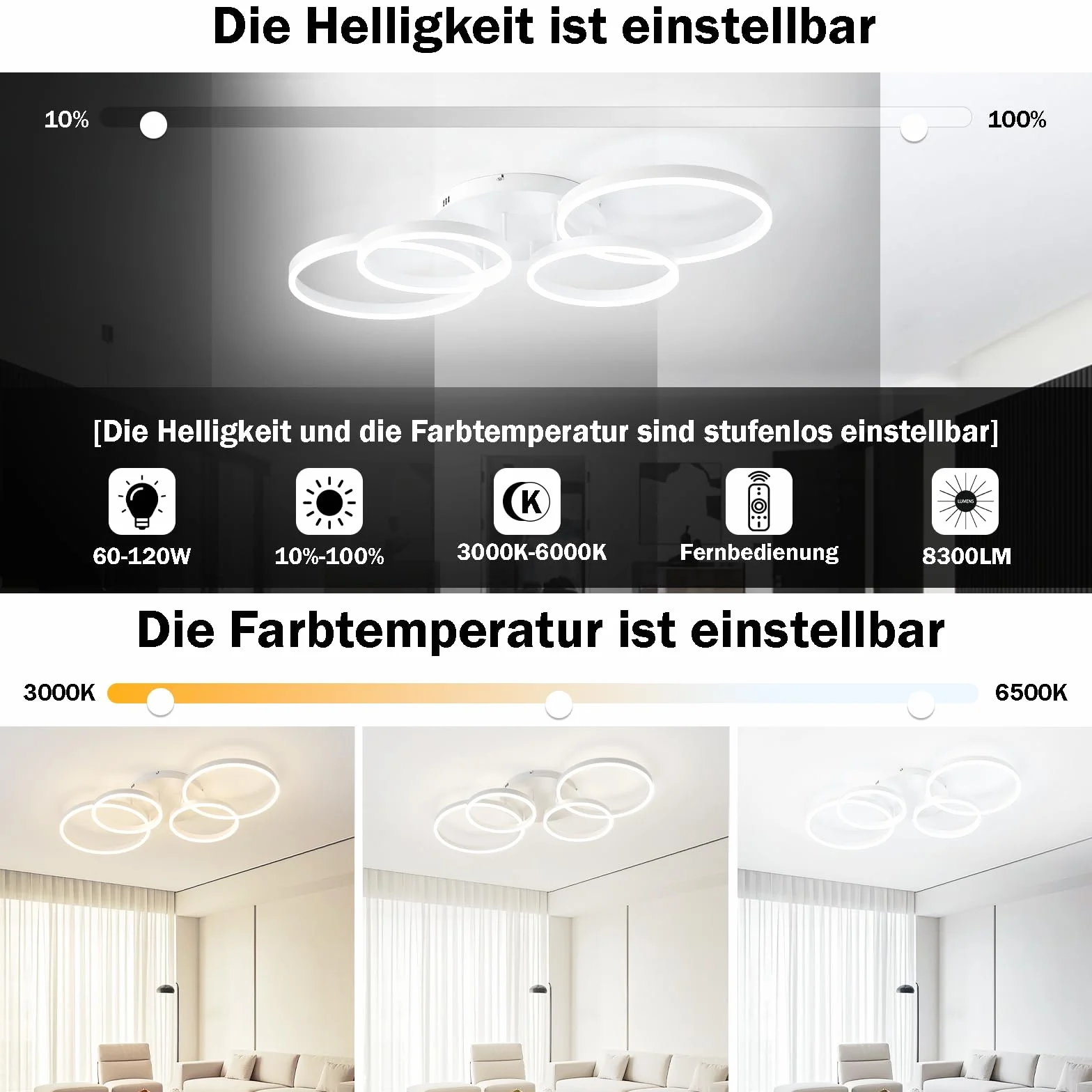 Lampy sufitowe LED, ściemniana lampa sufitowa, 100 cm, energooszczędna dioda LED, pilot zdalnego sterowania, zmiana koloru, do salonu, sypialni, pokoju dziecięcego