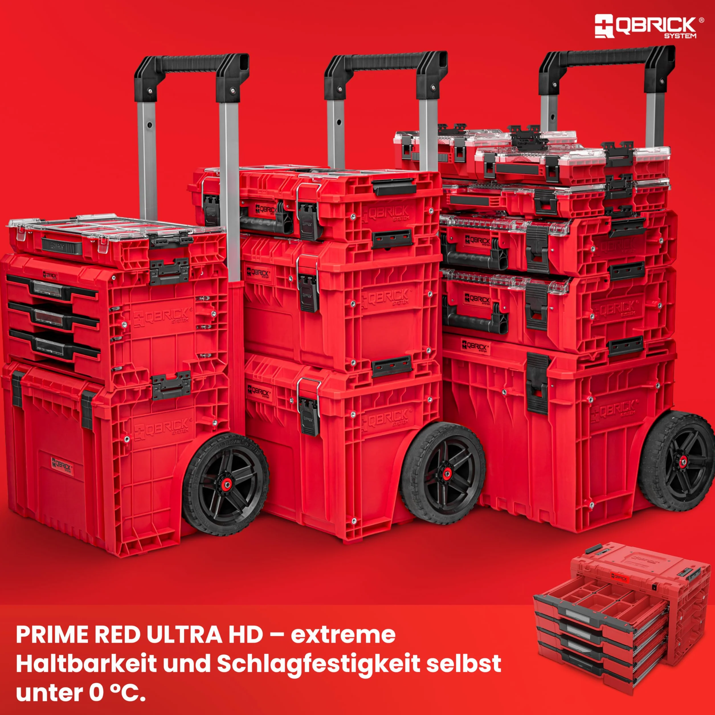 Qbrick System Pusta skrzynka narzędziowa - 4 przegródki - walizka narzędziowa - 542 x 335 x 369 mm czerwona