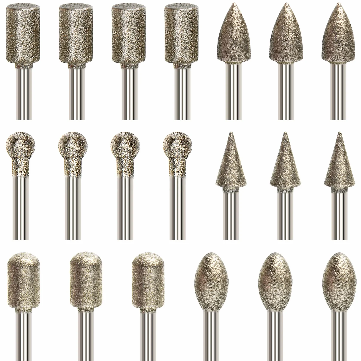 20 Sztuk Diamentowy zestaw wierteł szlifierskich, rzeźbienie w kamieniu narzędzia obrotowe, zestawy do polerowania, pokryte diamentem z 1/8" chwytem, uniwersalne dla kamienia szkła ceramiki