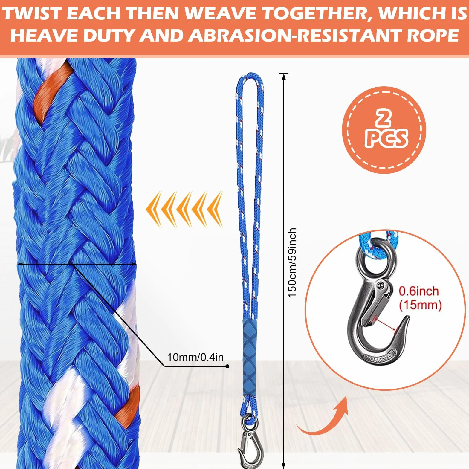 Zestaw linek mocujących do hamaka 150 cm 10 mm niebieska z karabińczykiem